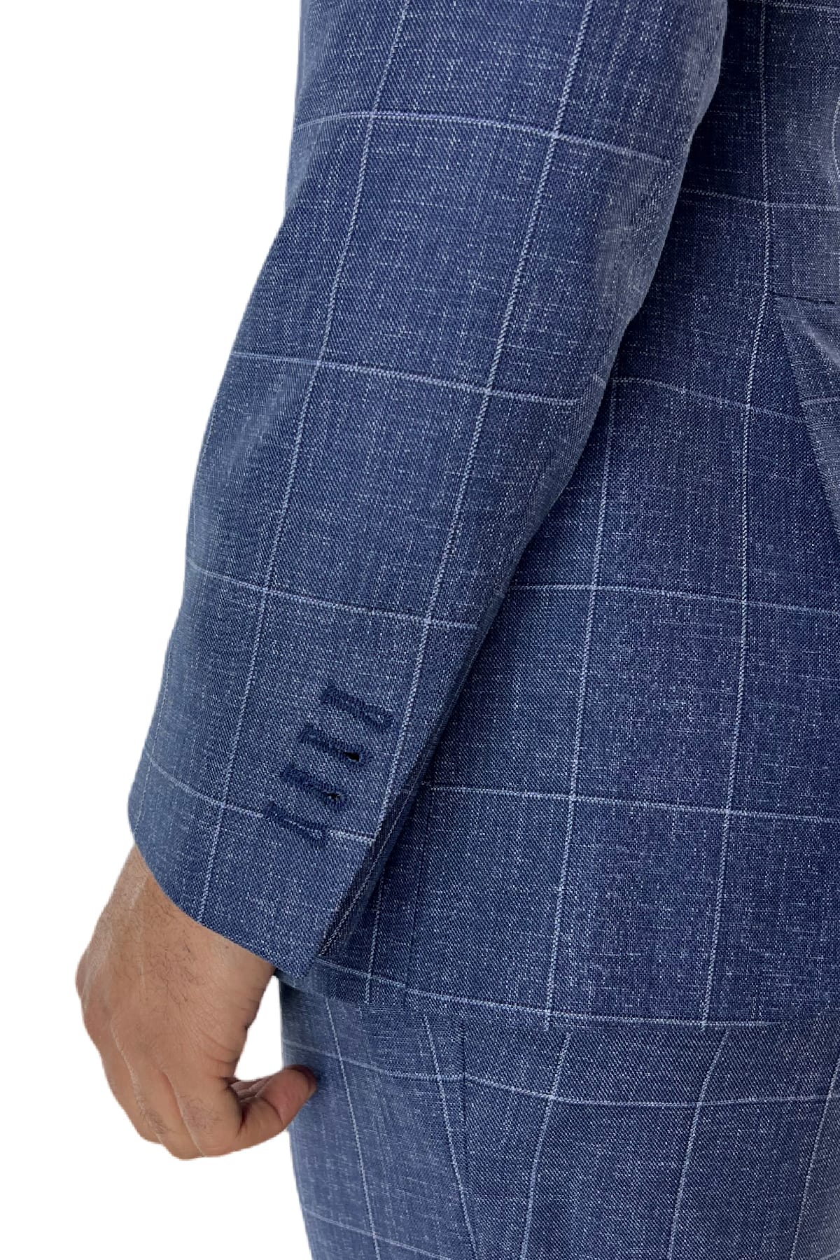 Giacca uomo monopetto blu denim fantasia quadri fresco lana 250 grammi Vitale Barberis