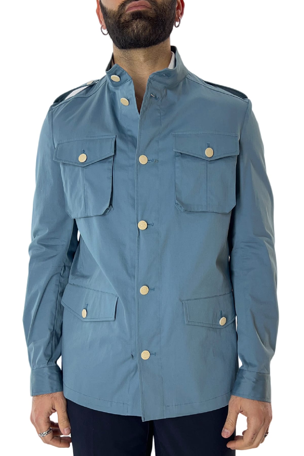Sahariana uomo Celeste in cotone estiva made in italy