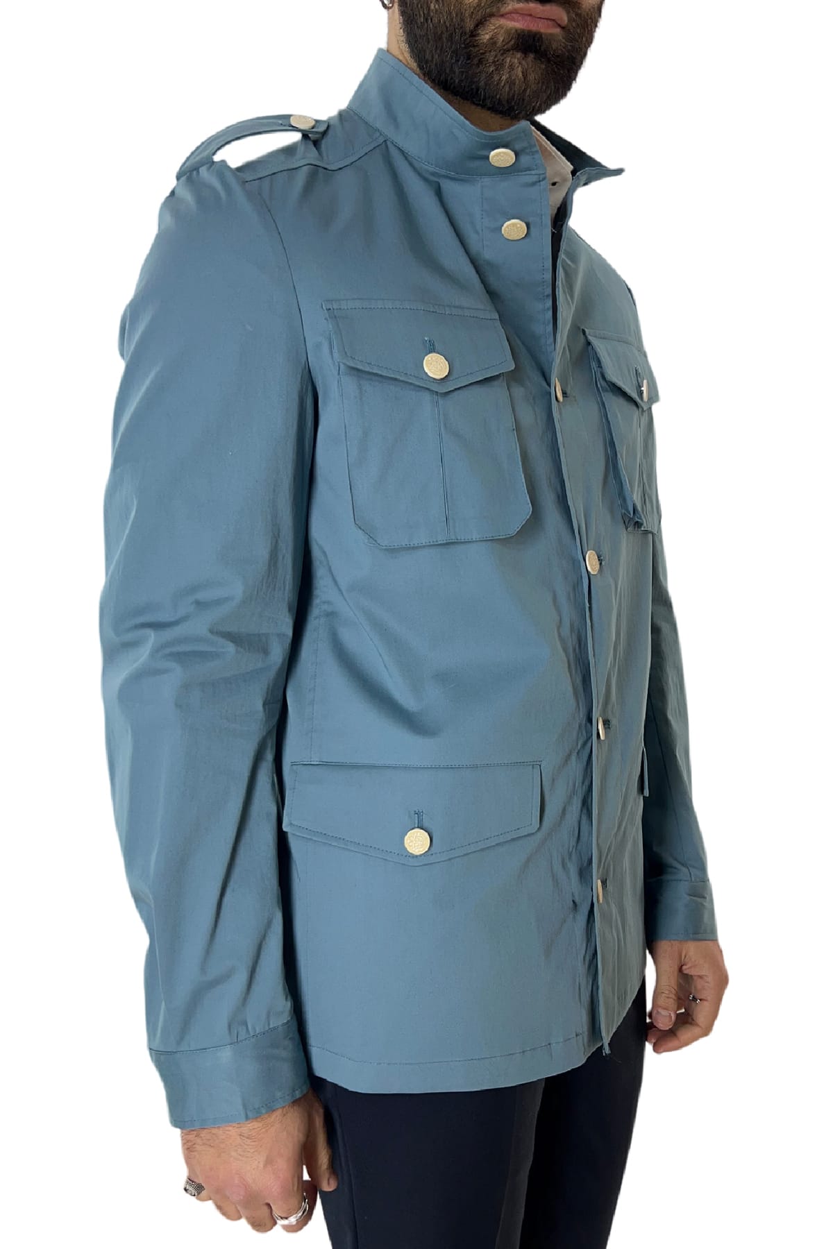 Sahariana uomo Celeste in cotone estiva made in italy