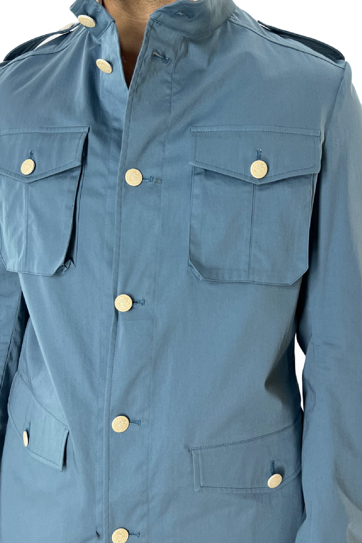 Sahariana uomo Celeste in cotone estiva made in italy
