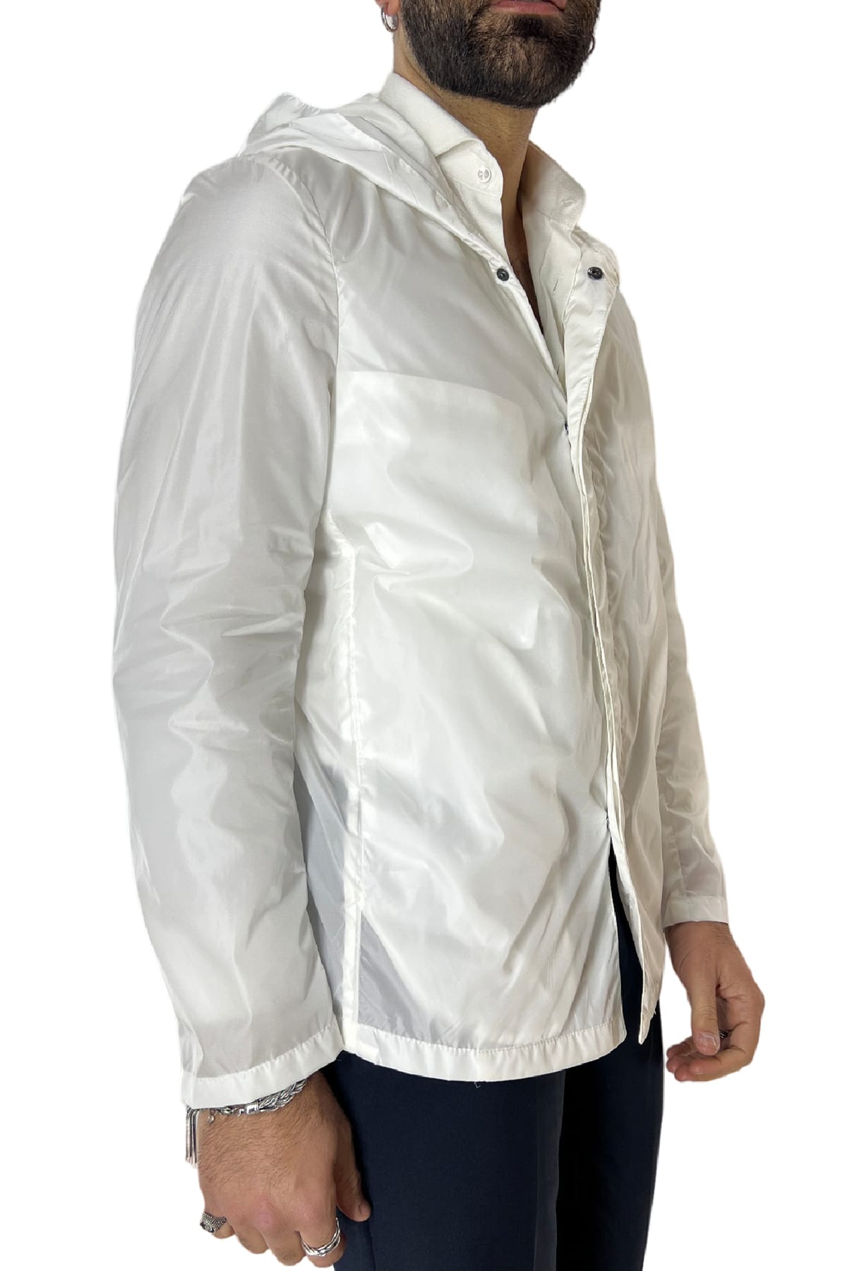 Bomberino uomo bianco Con Cappuccio senza elastici ai polsi e sul fondo made in italy
