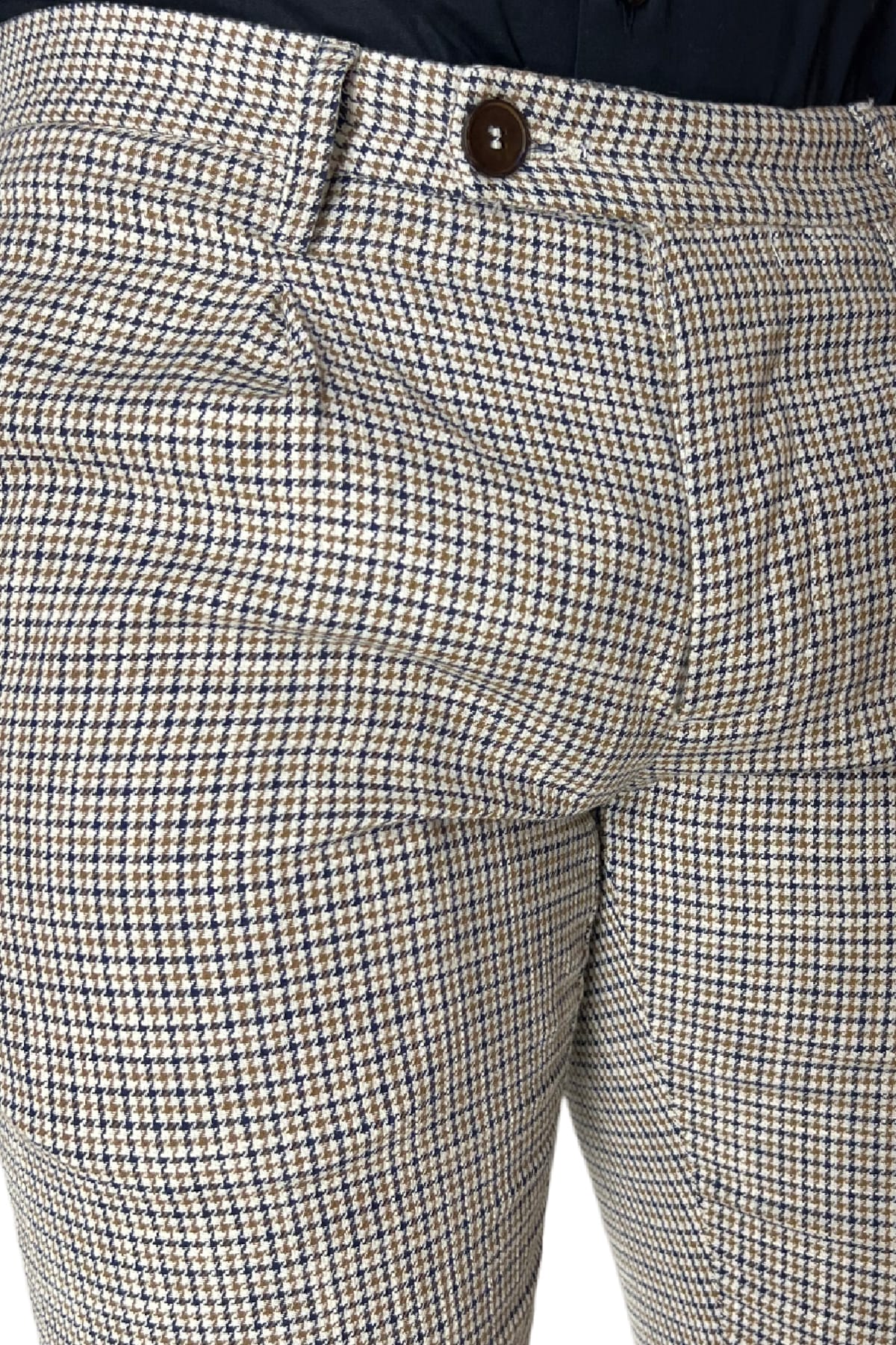 Pantalone uomo pied de poule bianco in misto lino tasca america una pence made in italy