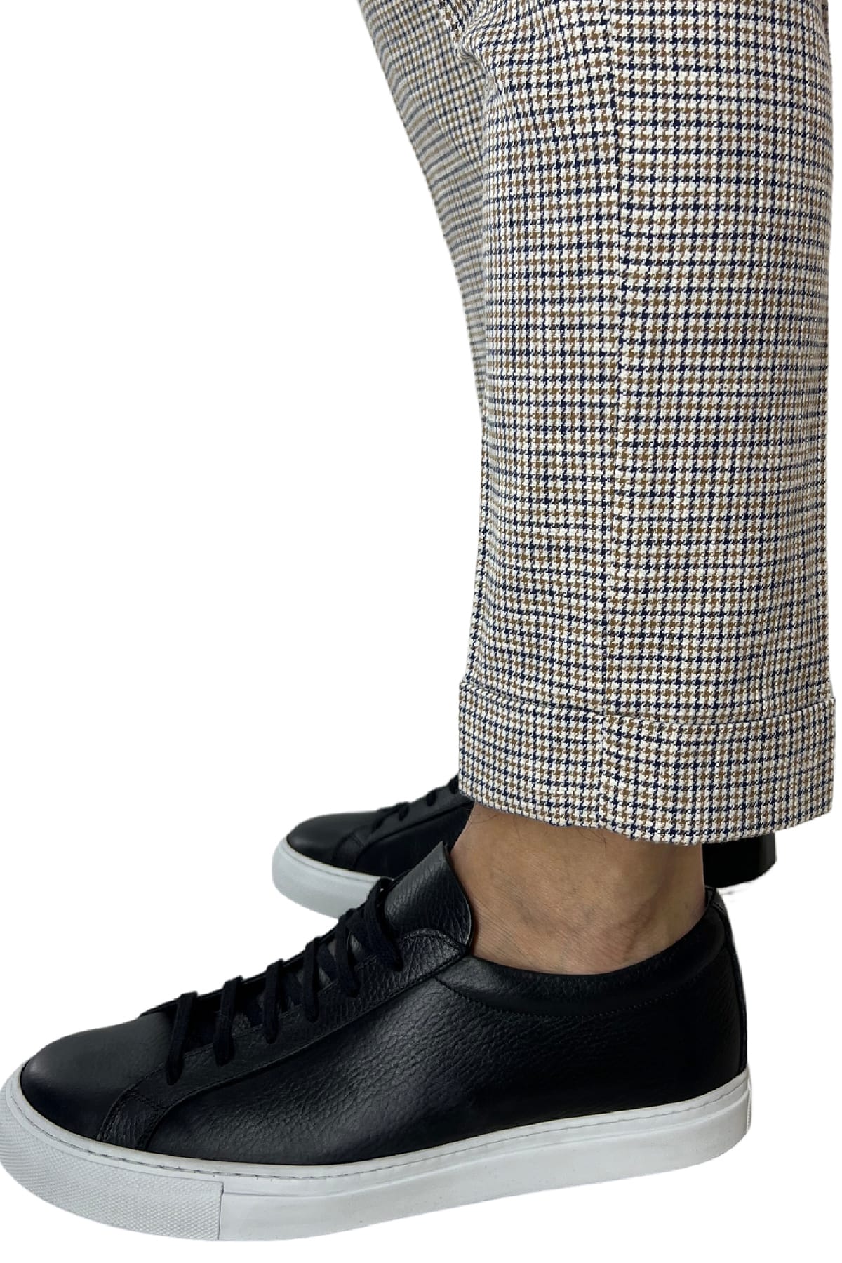 Pantalone uomo pied de poule bianco in misto lino tasca america una pence made in italy