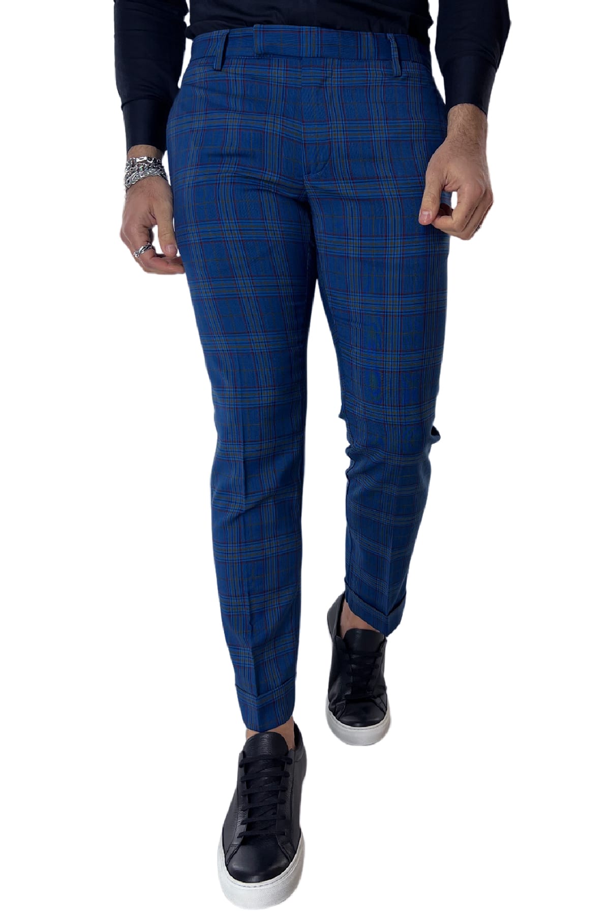 Pantalone uomo scozzese blu tasca america  made in italy