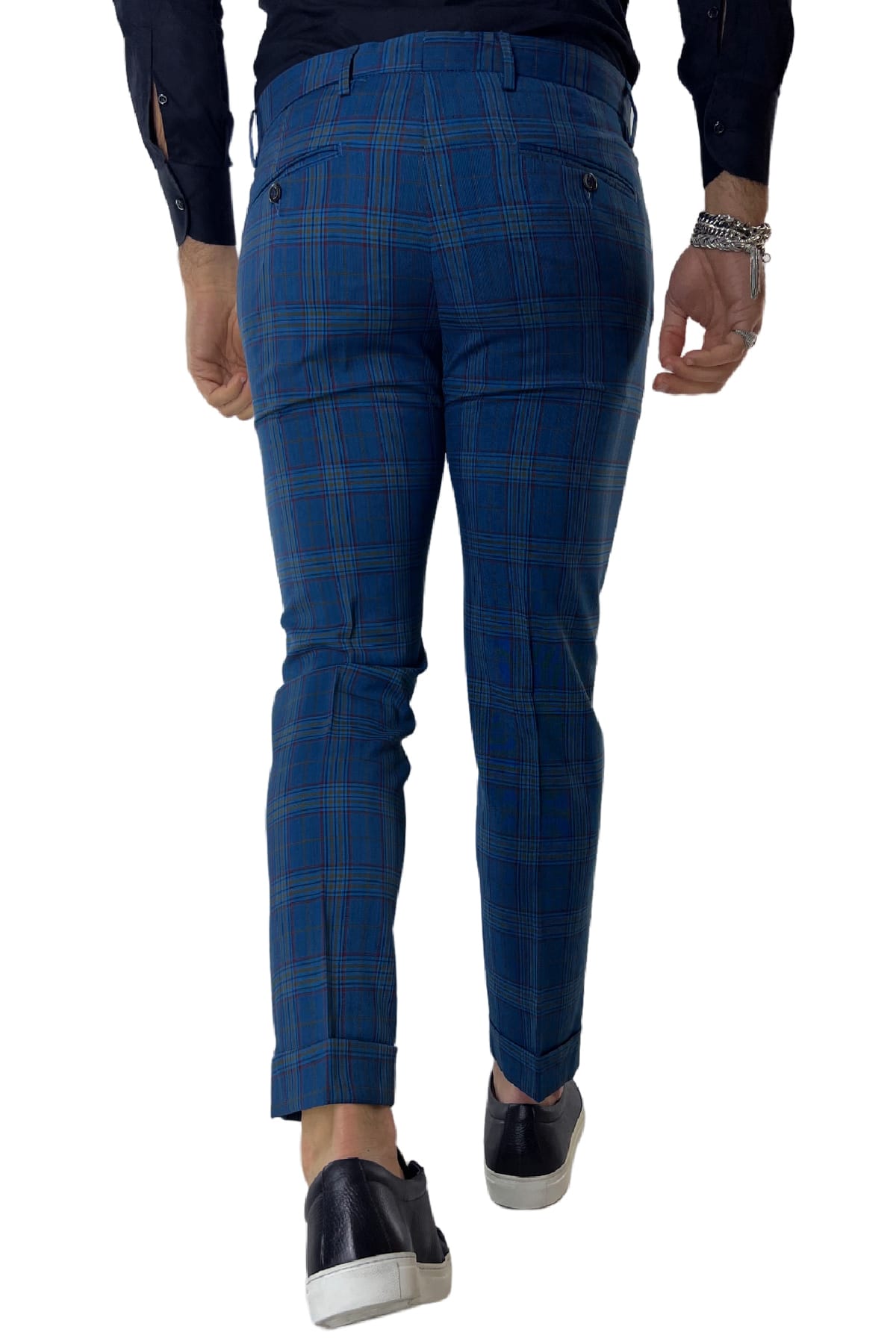 Pantalone uomo scozzese blu tasca america  made in italy