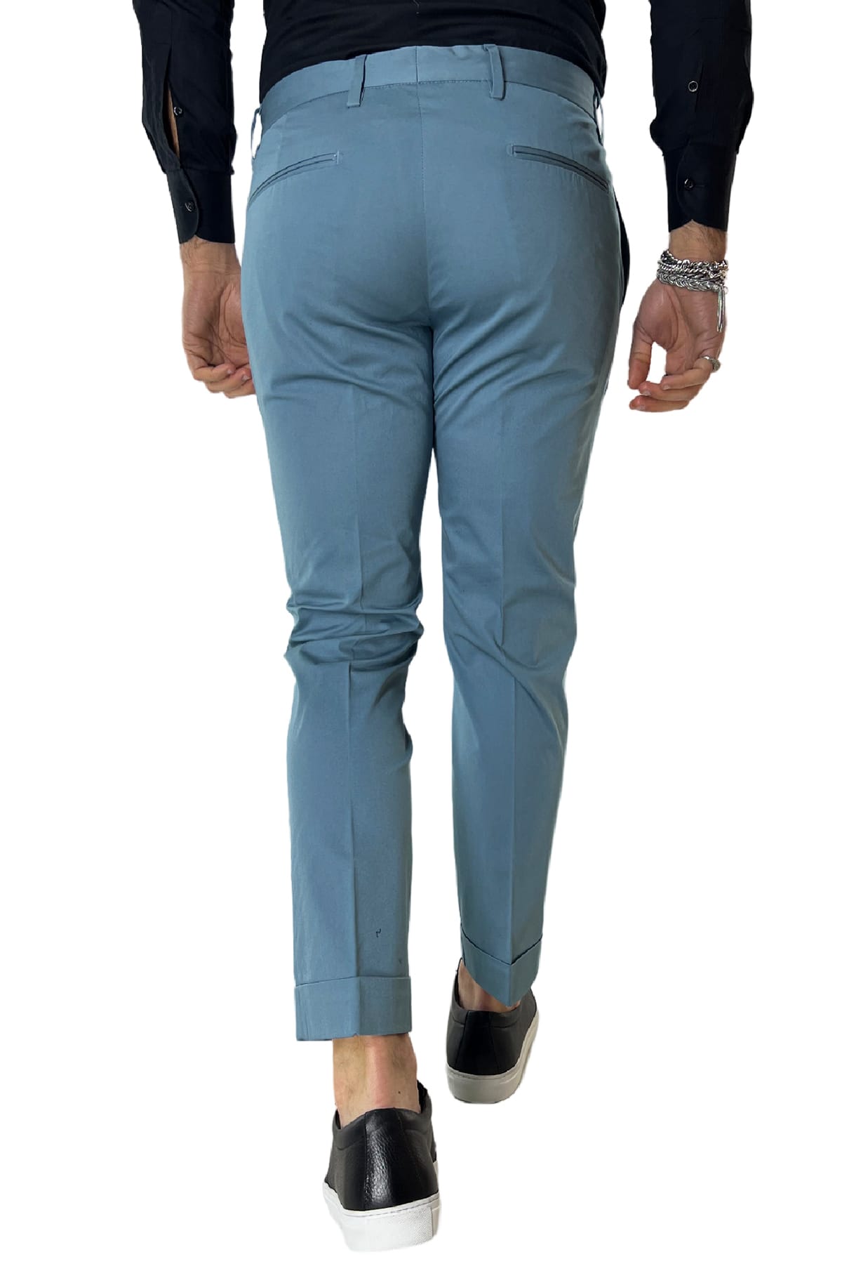 Pantalone uomo Celeste in cotone tasca america con pence made in italy