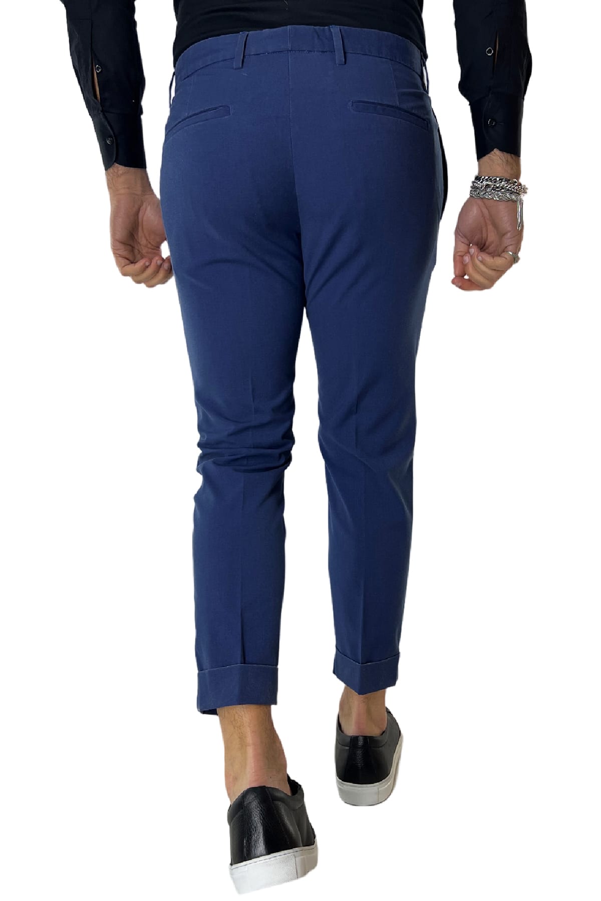 Pantalone uomo bluette in cotone tasca a filo slim fit sartoriale con pence