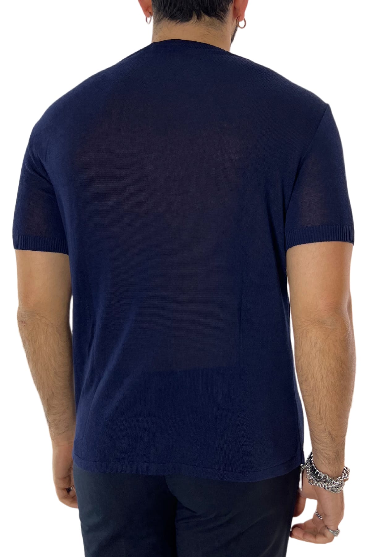 T-shirt uomo Blu in viscosa mezze maniche scollo largo made in italy