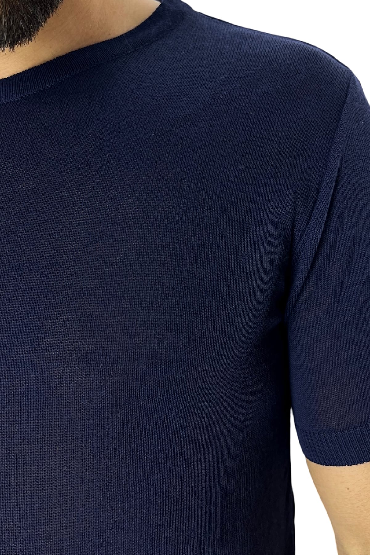 T-shirt uomo Blu in viscosa mezze maniche scollo largo made in italy