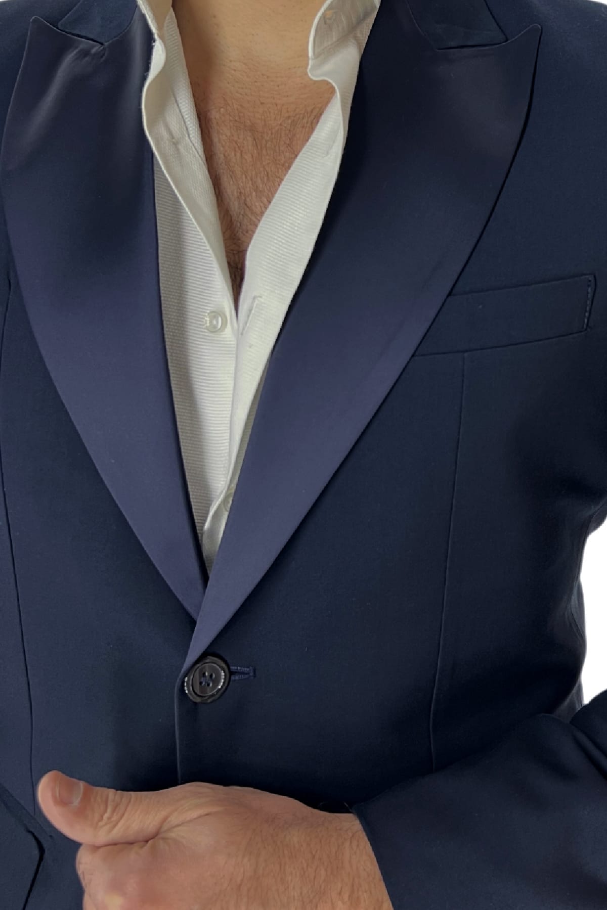 Giacca uomo Smoking blu monopetto  rever a lancia in raso sartoriale made in italy