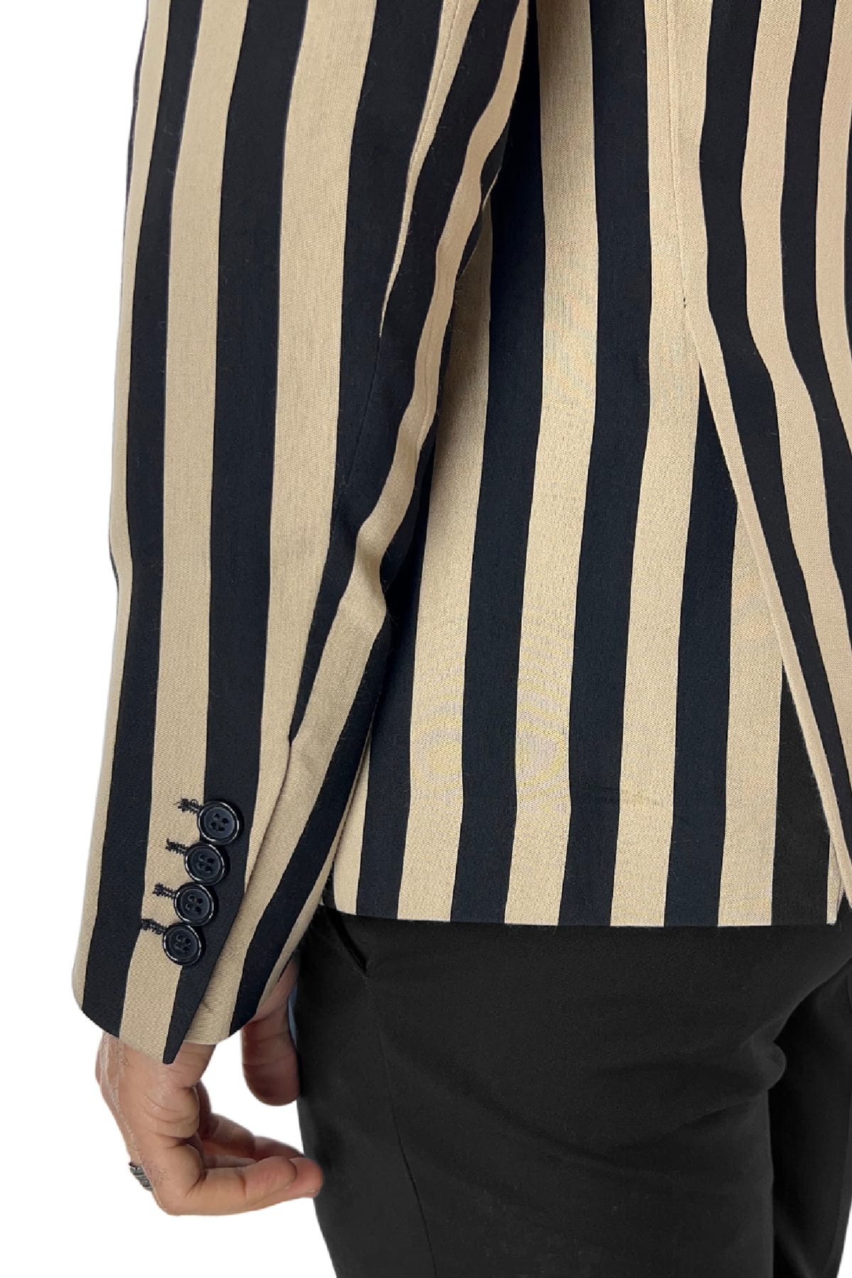 Giacca uomo Smoking beige riga nera monopetto rever a lancia in raso sartoriale