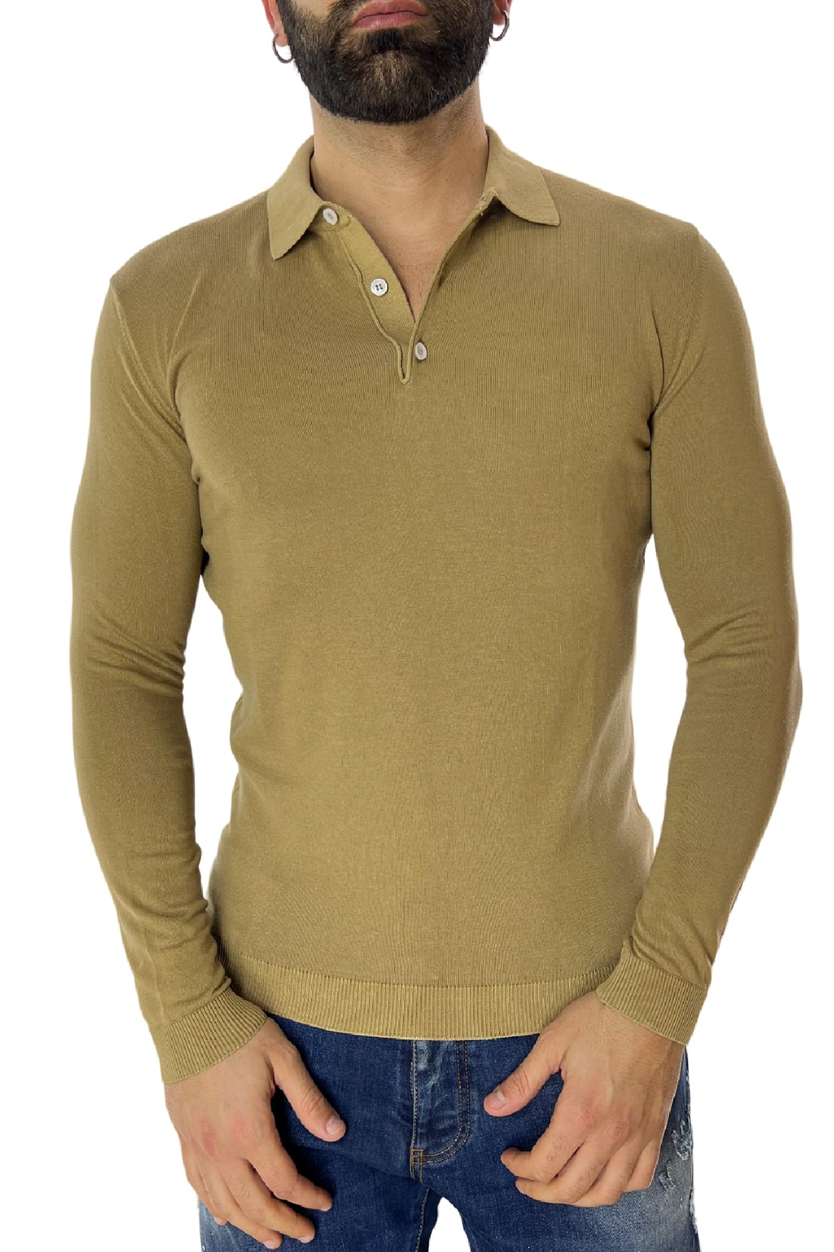 Polo da uomo Manica lunga in cotone 100% leggermente elastica Made in Italy