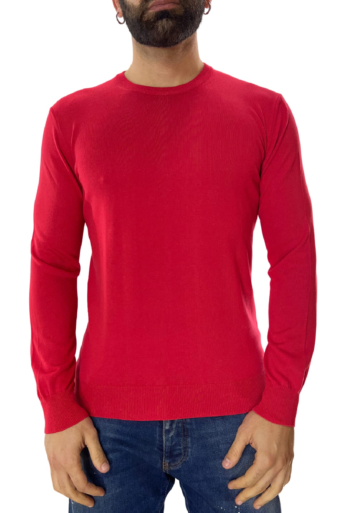Maglioncino girocollo da uomo manica lunga in cotone 100% made in Italy
