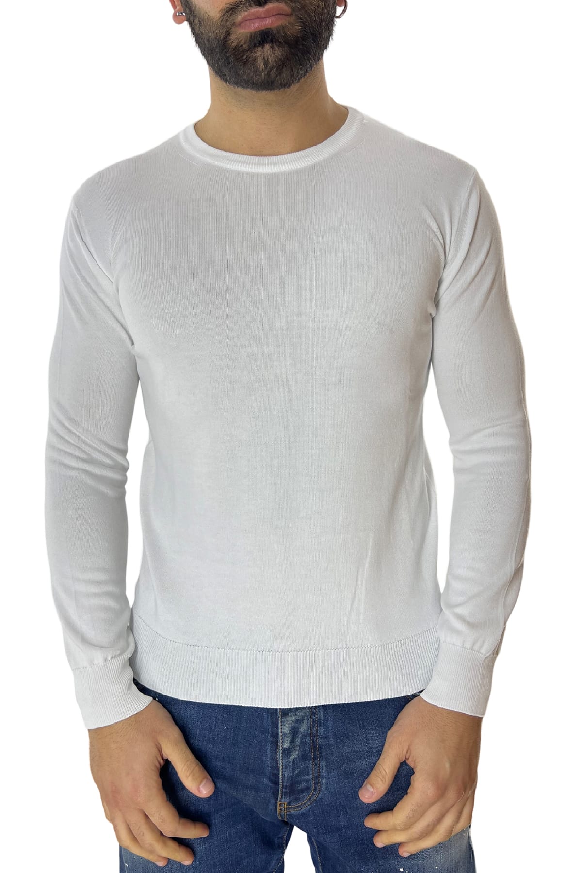 Maglioncino girocollo da uomo manica lunga in cotone 100% made in Italy