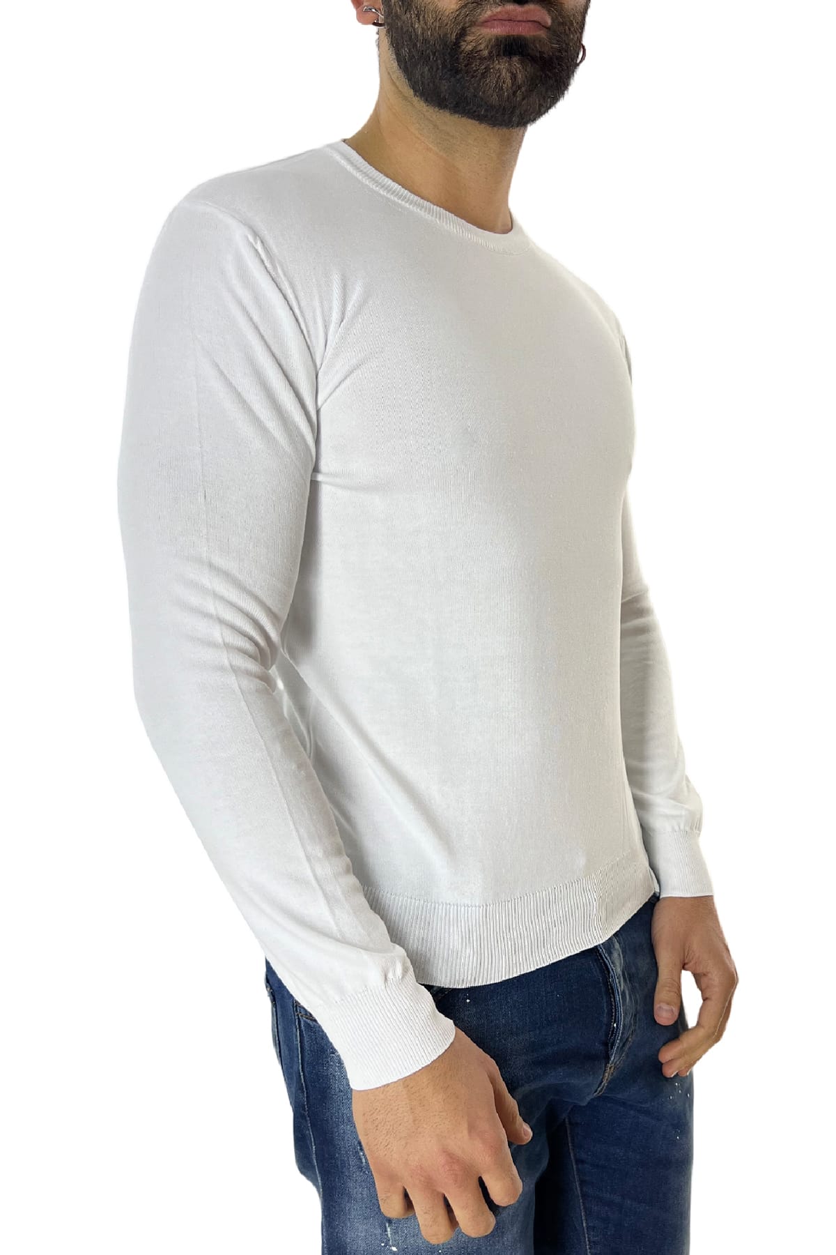 Maglioncino girocollo da uomo manica lunga in cotone 100% made in Italy
