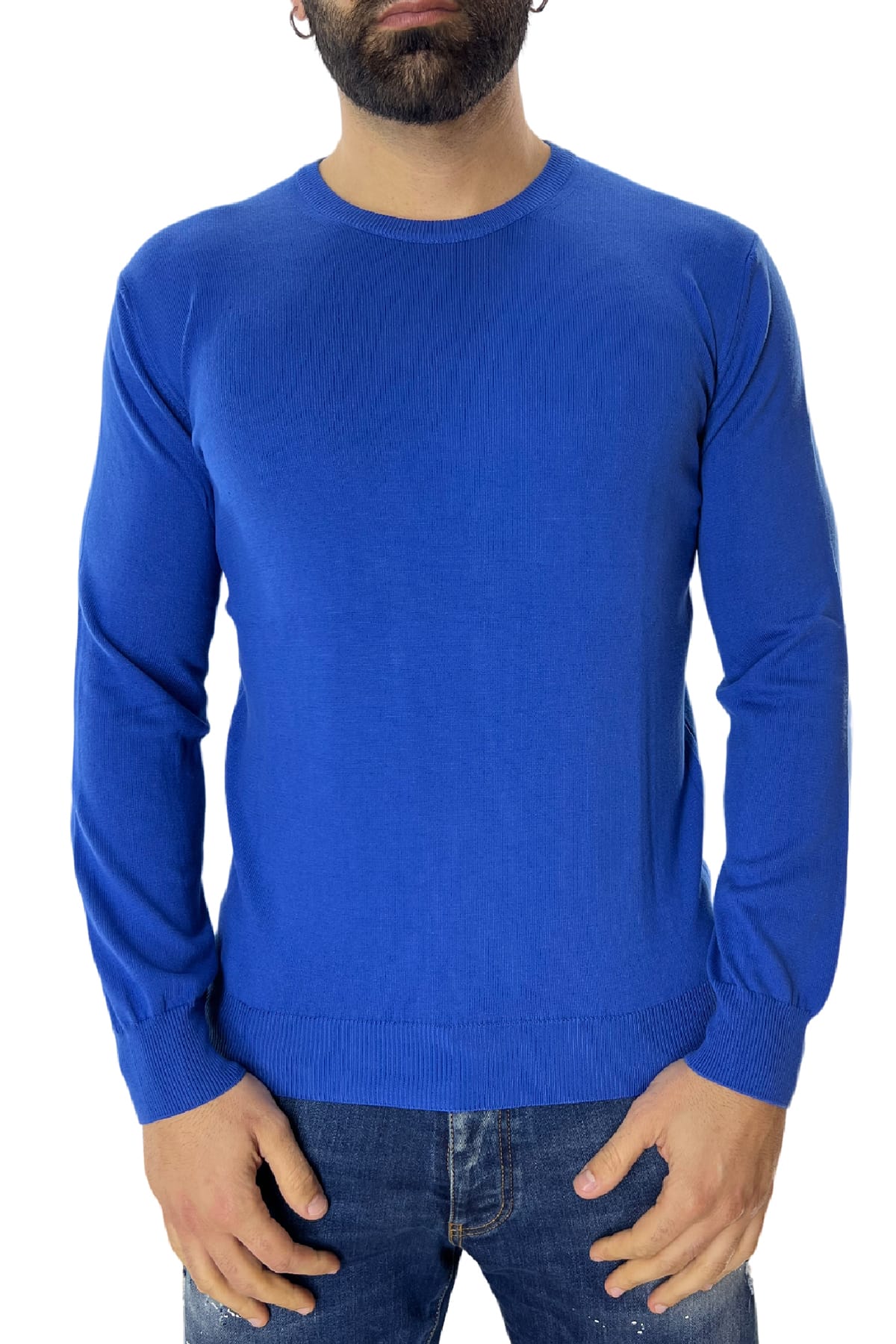 Maglioncino girocollo da uomo manica lunga in cotone 100% made in Italy