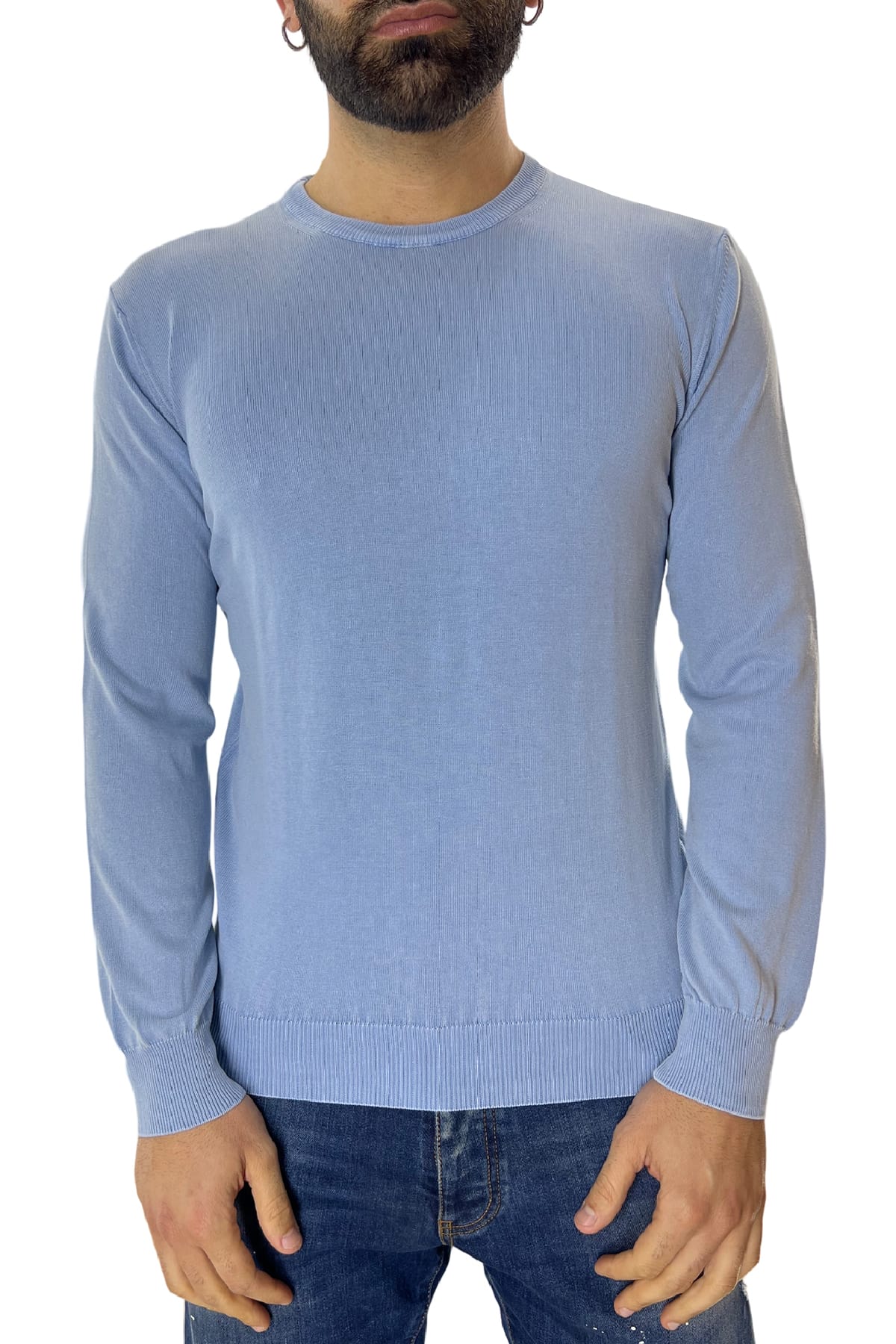 Maglioncino girocollo da uomo in cotone 100% Stone Wash made in Italy