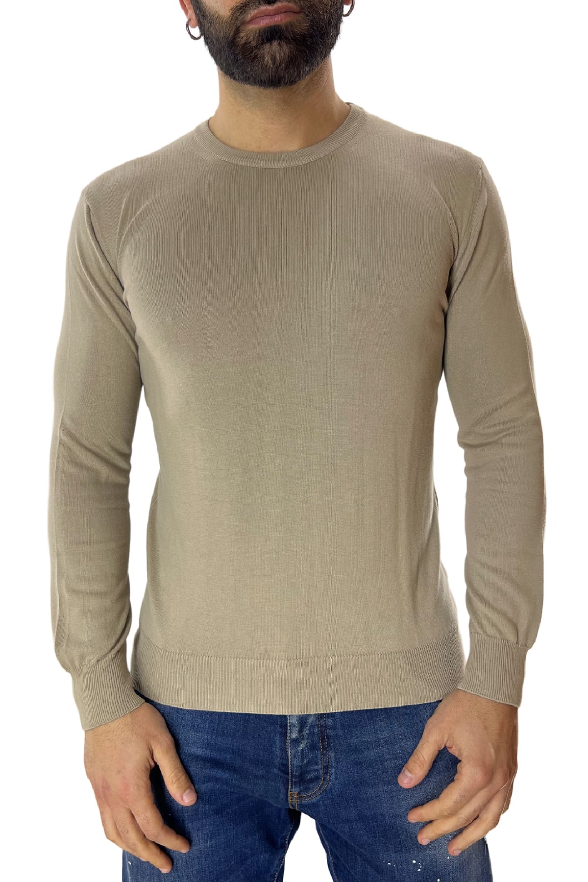 Maglioncino girocollo da uomo manica lunga in cotone 100% made in Italy