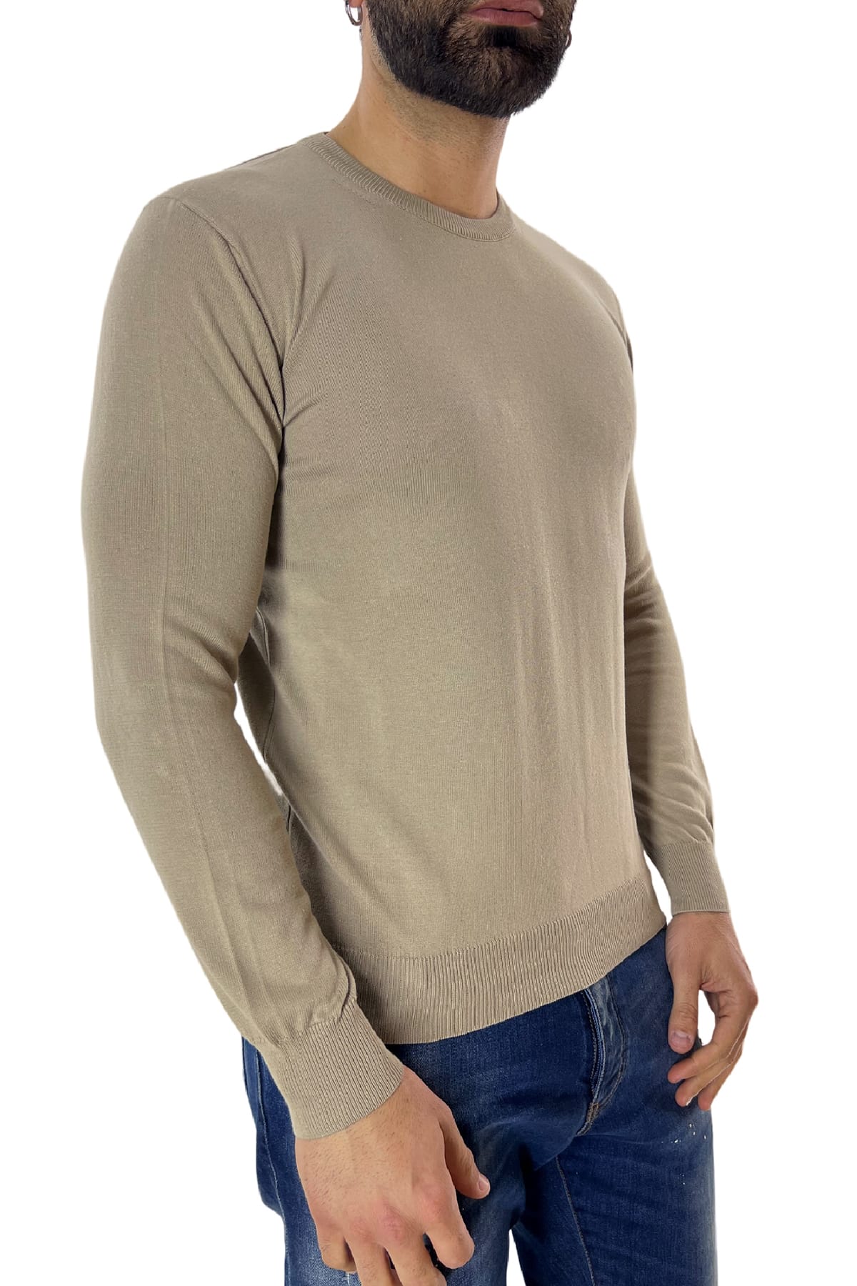 Maglioncino girocollo da uomo manica lunga in cotone 100% made in Italy