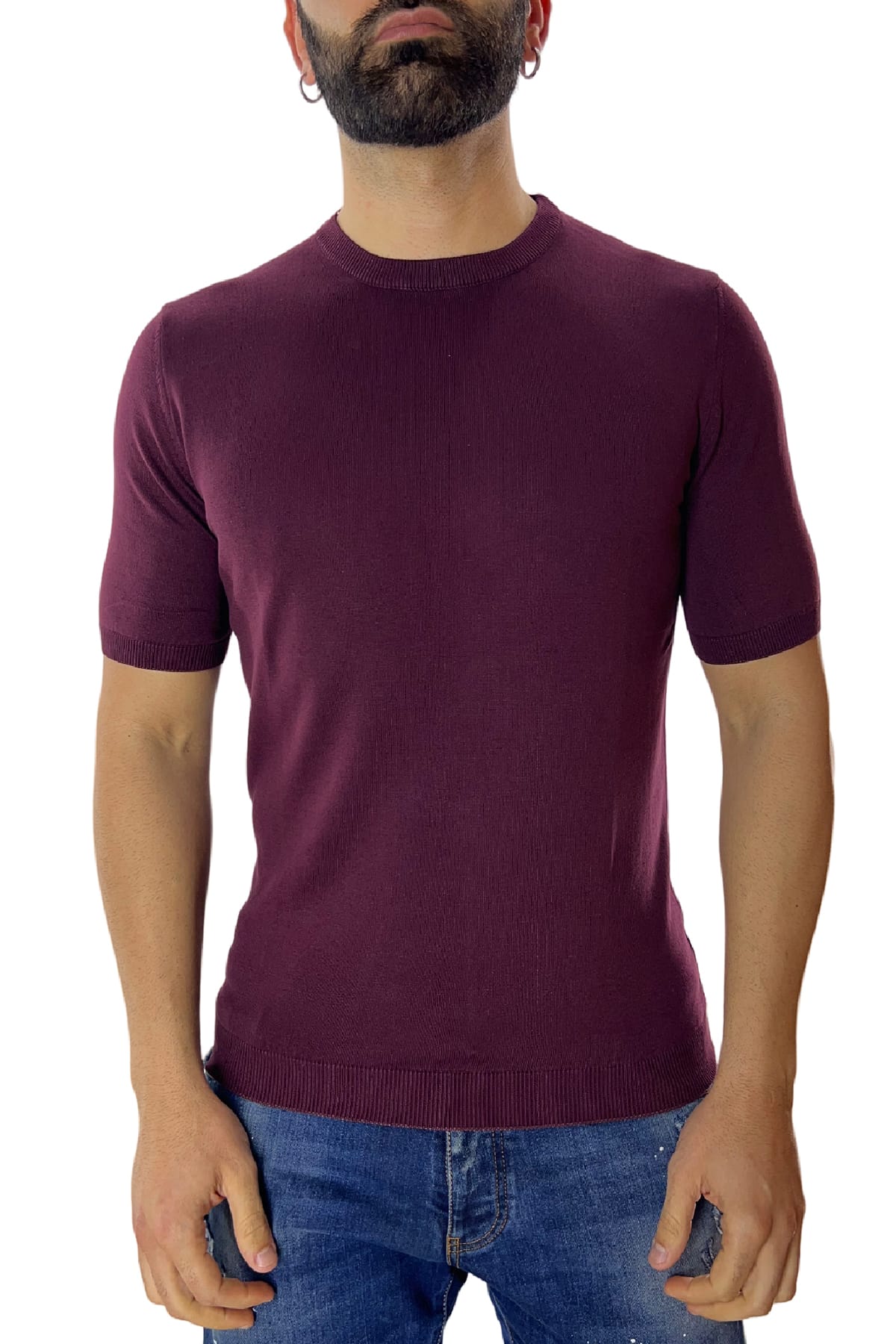 Maglioncino girocollo da uomo in cotone 100% Maniche corte made in Italy