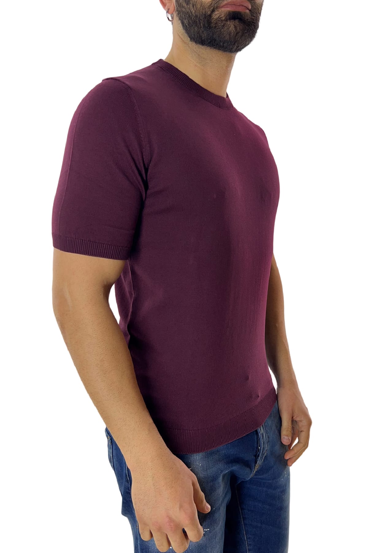 Maglioncino girocollo da uomo in cotone 100% Maniche corte made in Italy
