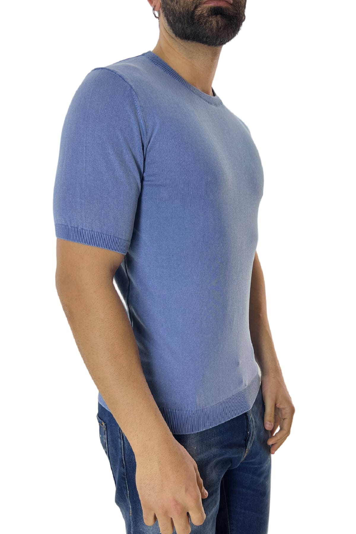 Maglioncino girocollo da uomo in cotone 100% Stone wash Maniche corte made in Italy