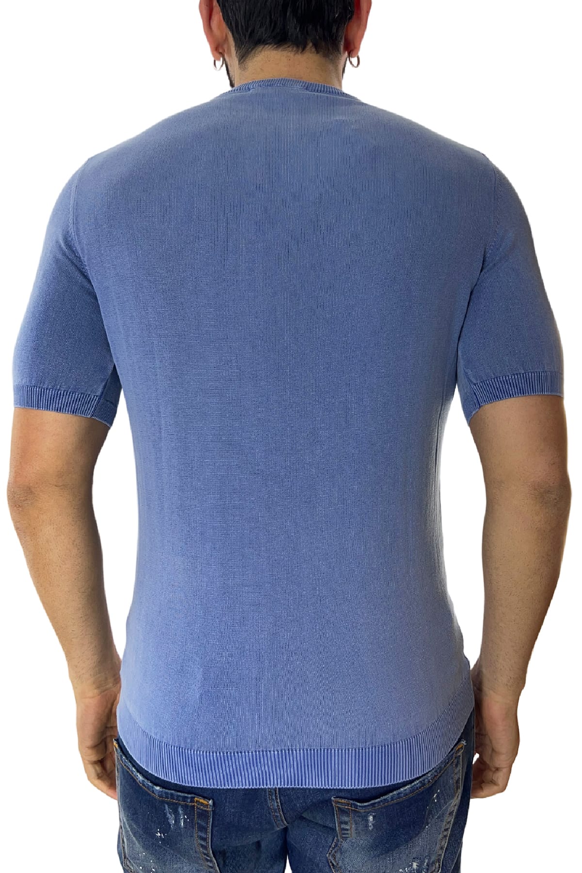 Maglioncino girocollo da uomo in cotone 100% Stone wash Maniche corte made in Italy