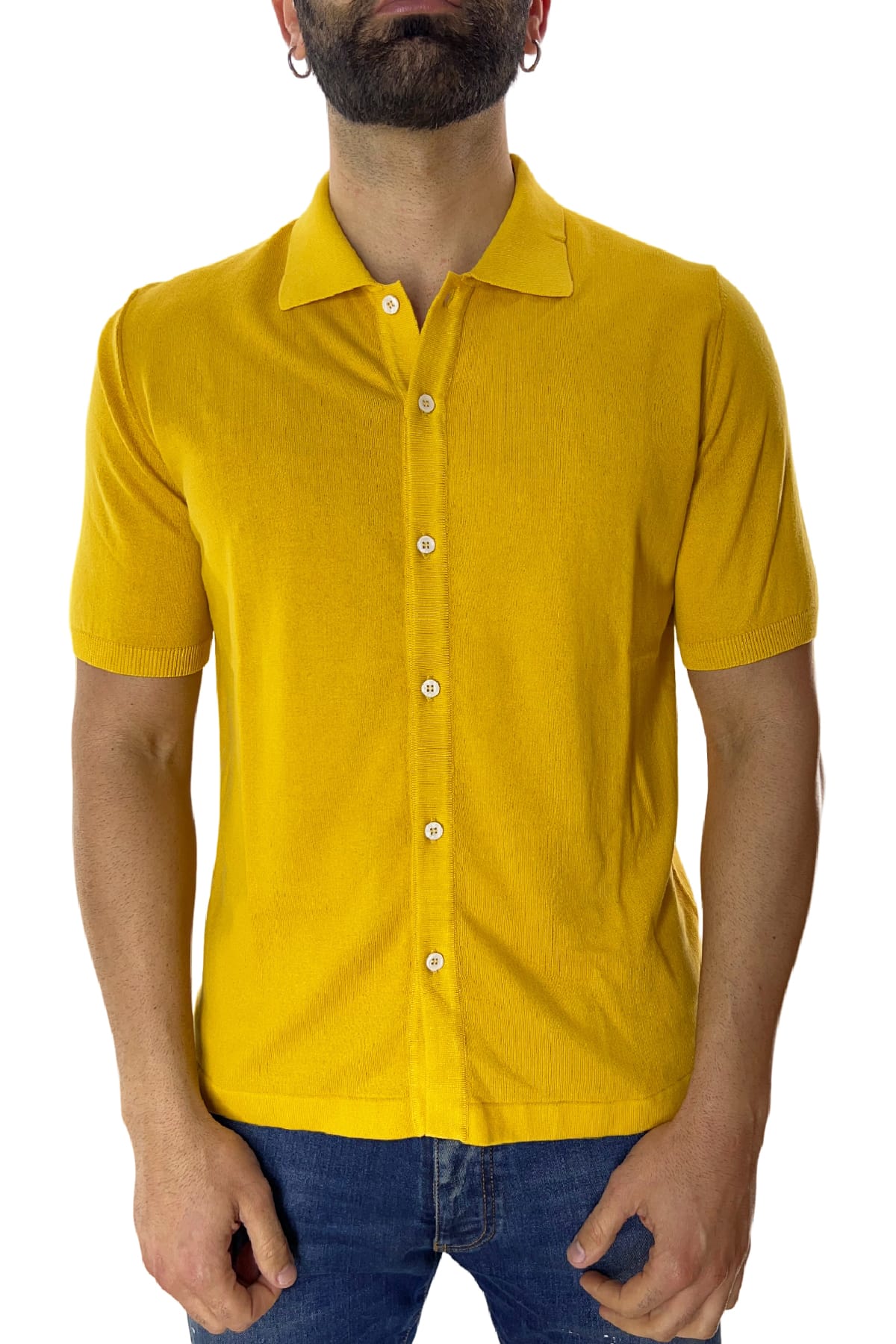 Polo da uomo Mezza manica in cotone 100% Chiusura camicia Made in Italy