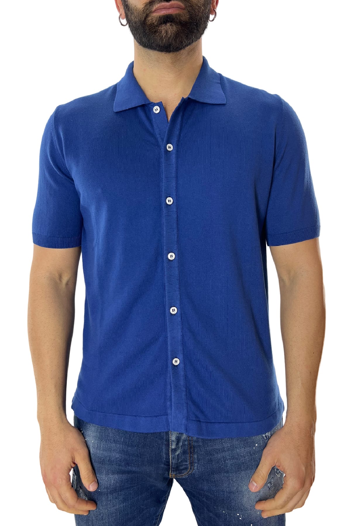 Polo da uomo Mezza manica in cotone 100% Chiusura camicia Made in Italy