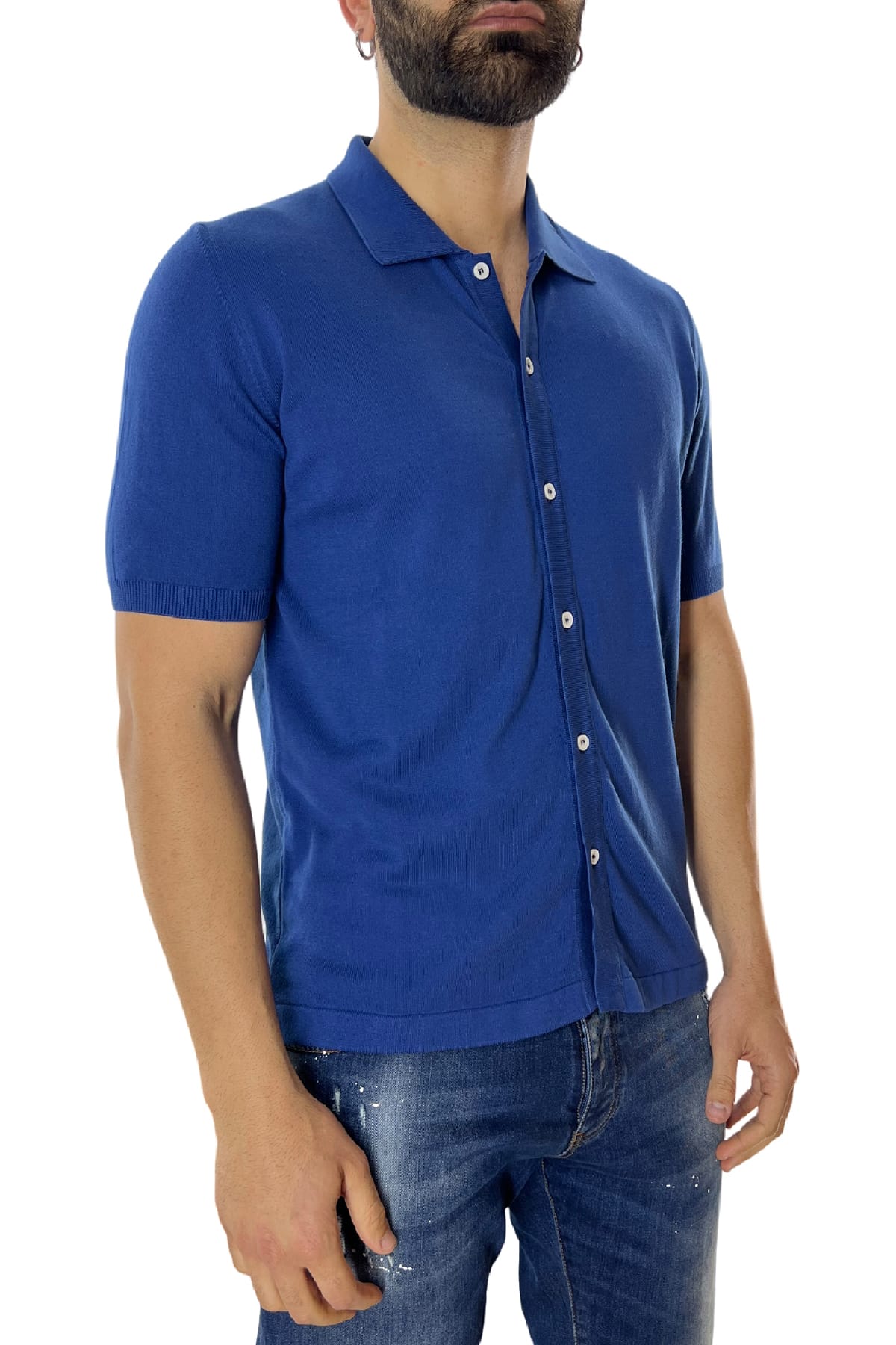 Polo da uomo Mezza manica in cotone 100% Chiusura camicia Made in Italy