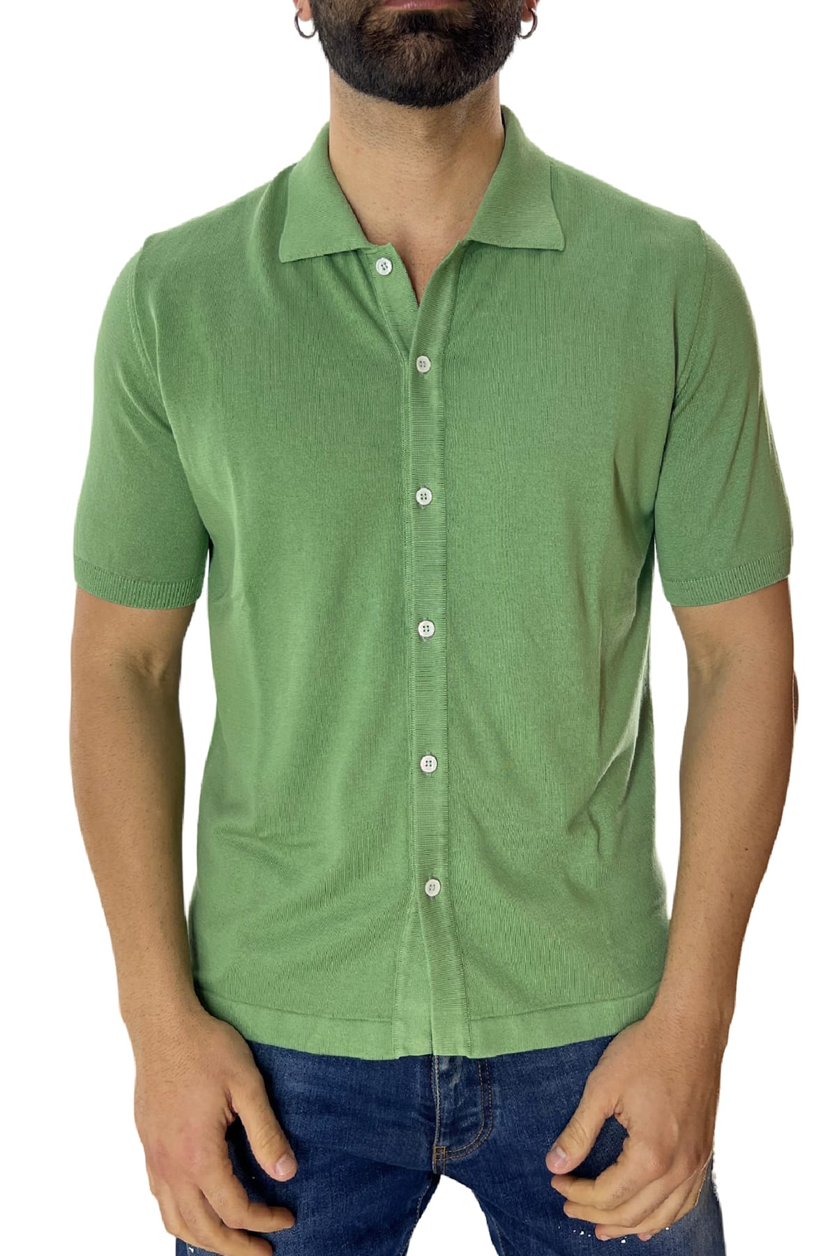 Polo da uomo Mezza manica in cotone 100% Chiusura camicia Made in Italy