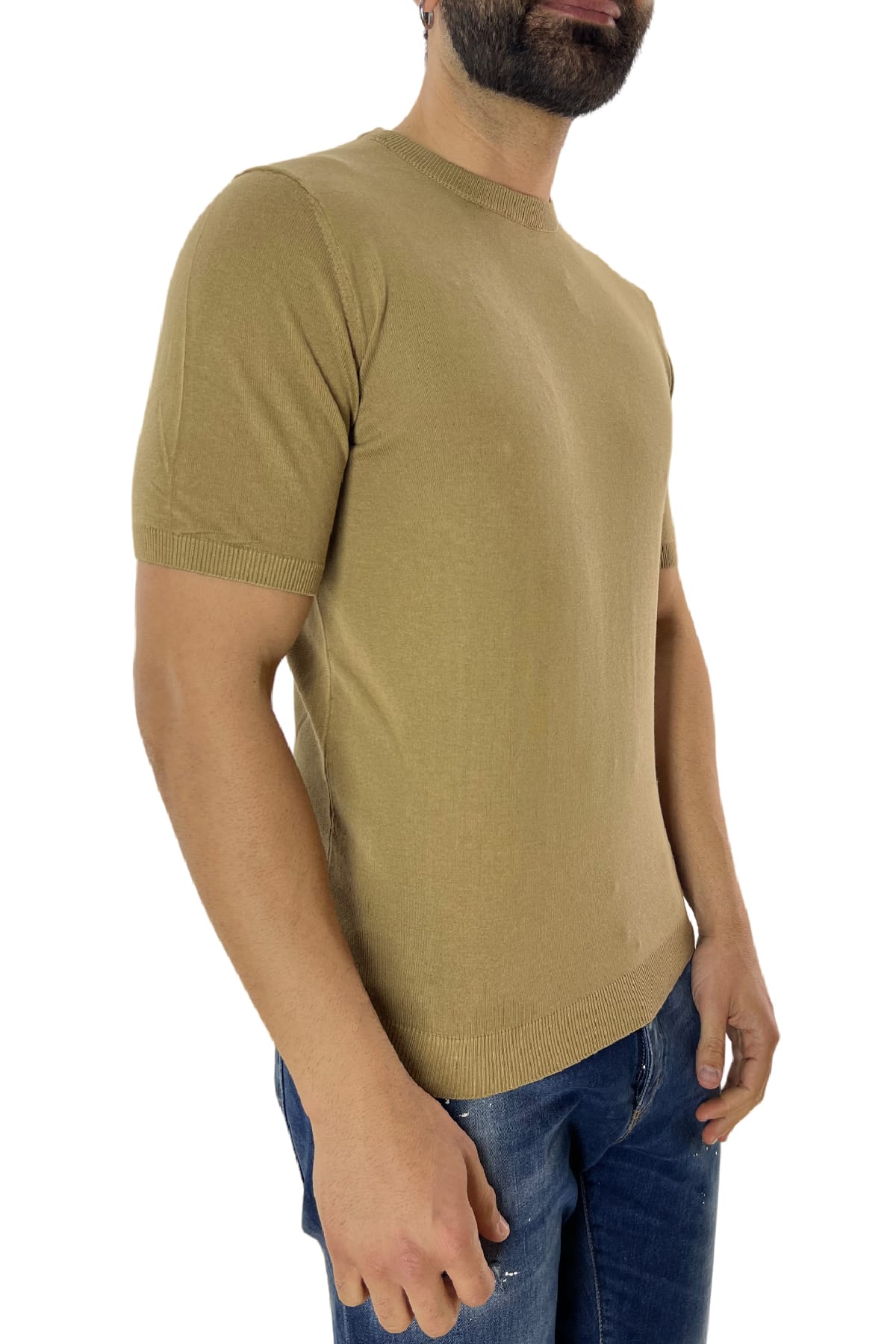 Maglioncino girocollo da uomo in cotone 100% Maniche corte made in Italy