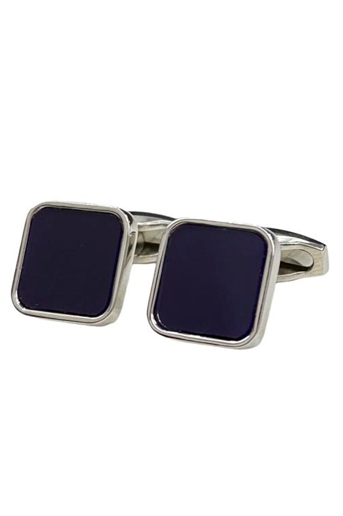 Gemelli da camicia blu Quadrati in vernice con base in acciaio silver
