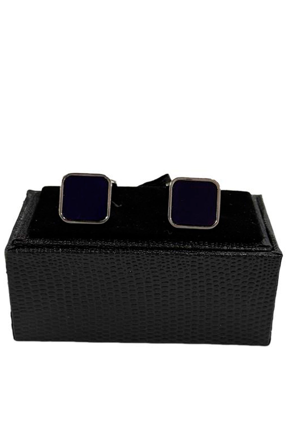 Gemelli da camicia blu Quadrati in vernice con base in acciaio silver