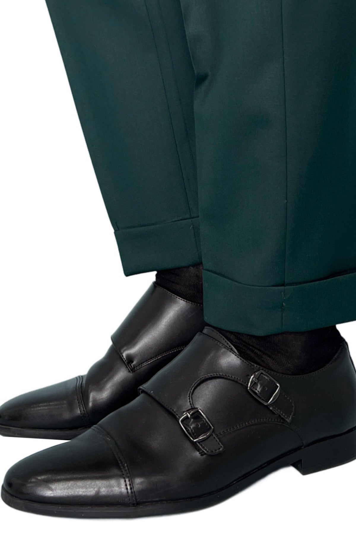Pantalone uomo verde bottiglia chiusura prolungata doppia pinces in fresco lana super 140's Holland & Sherry