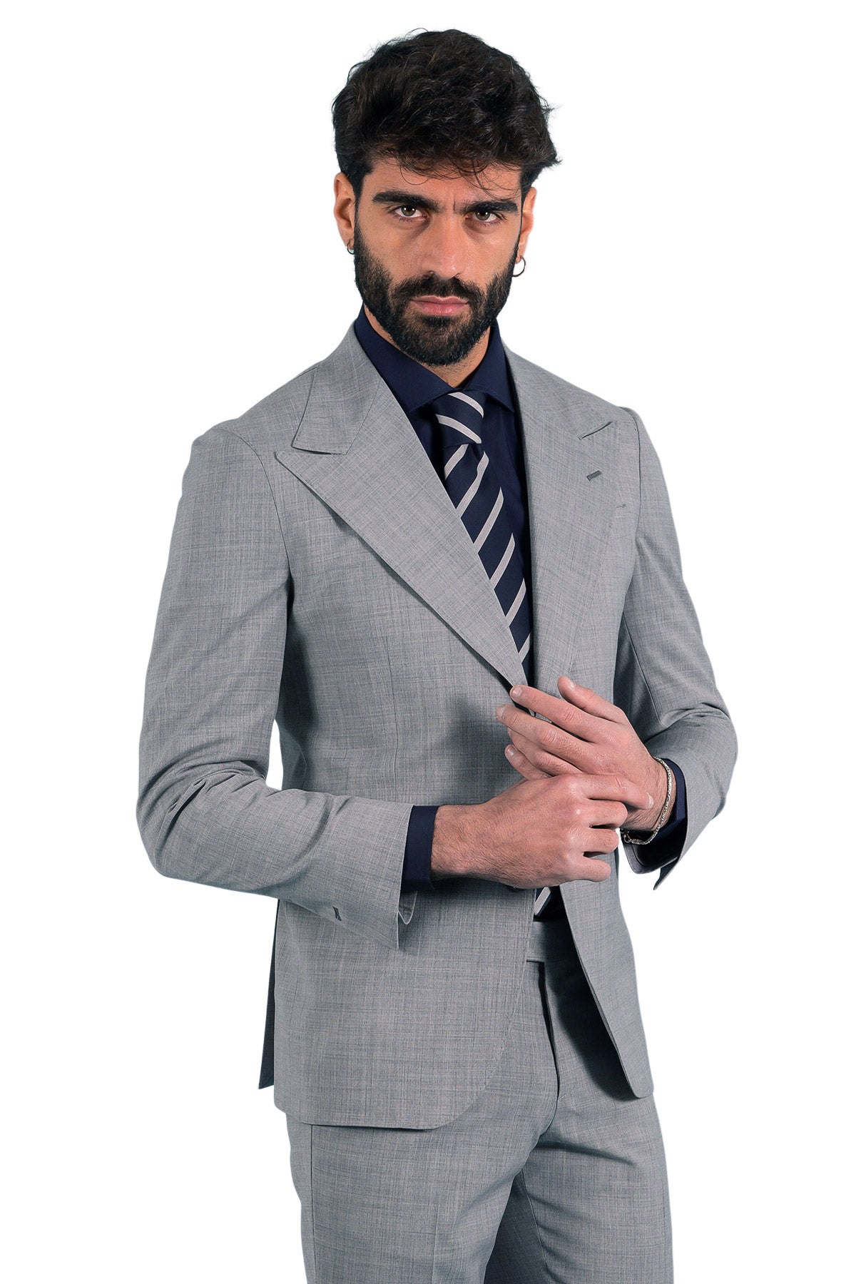 Giacca uomo monopetto grigio chiaro fresco lana mista Rever a lancia