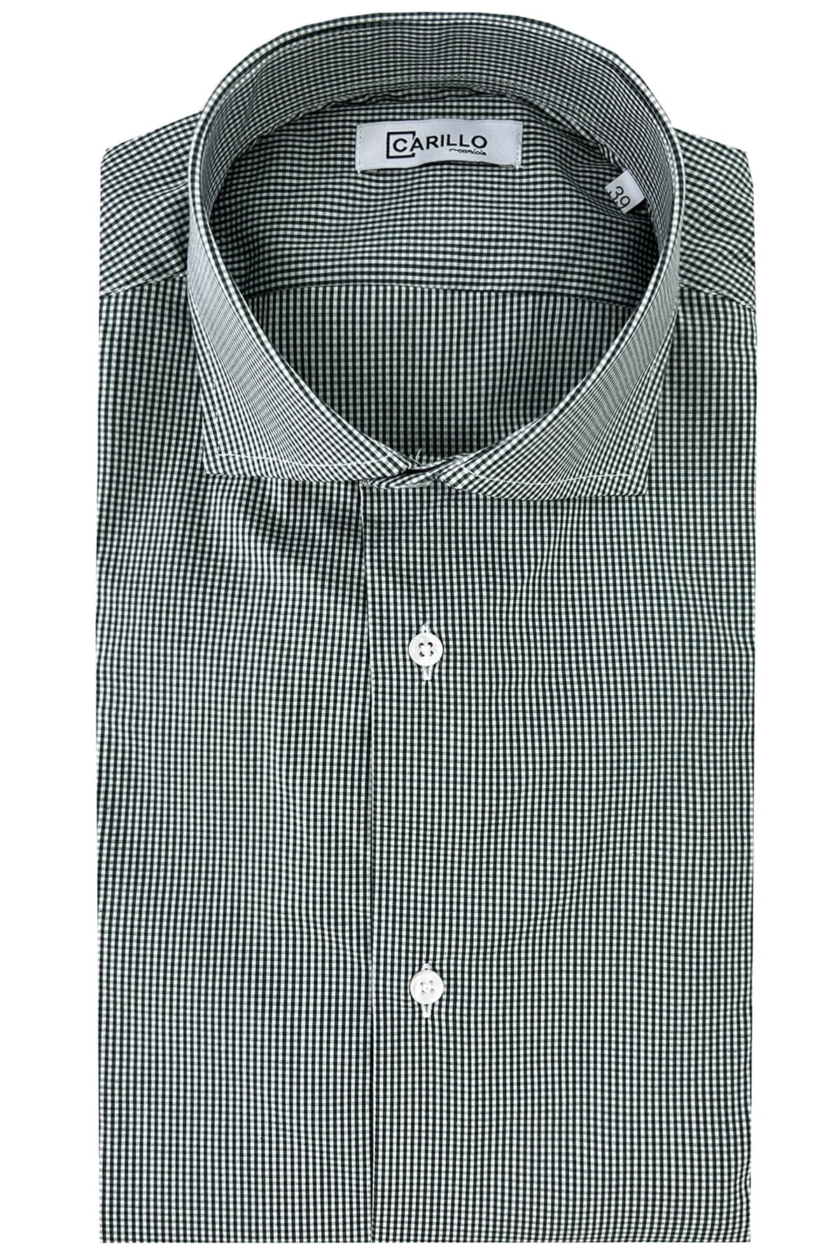 Camicia Uomo micro quadro Regular Fit Collo semi francese cotone Elasticizzata casual ed elegante