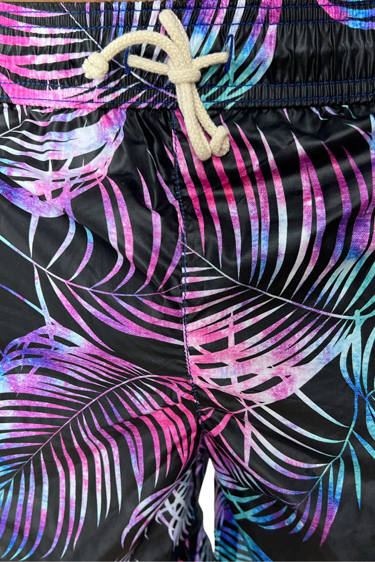 Costume da mare uomo nero fantasia palme con doppia tasca laterale a filo