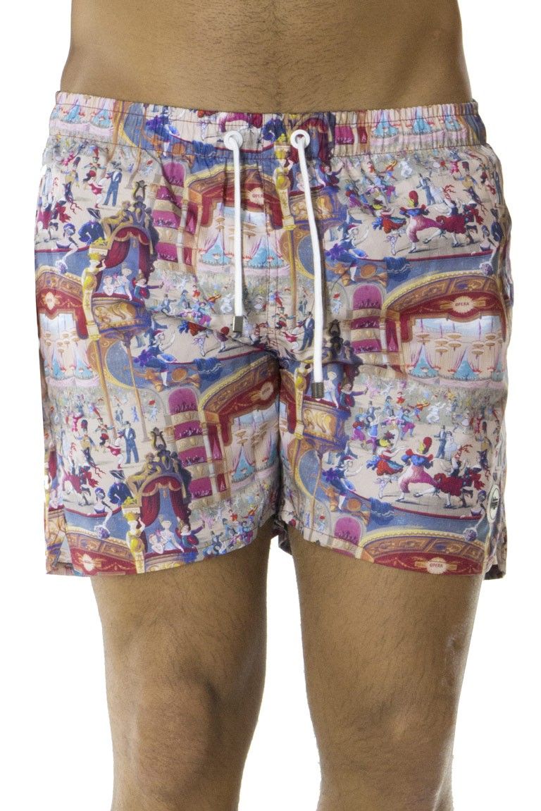 Costume da Mare Uomo boxer fantasia circo multicolor tasche a filo in nylon