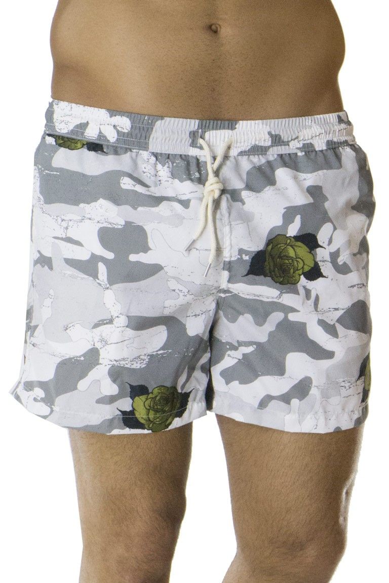 Costume da Mare Uomo modello boxer casual Fantasia Camouflage grigio e rose