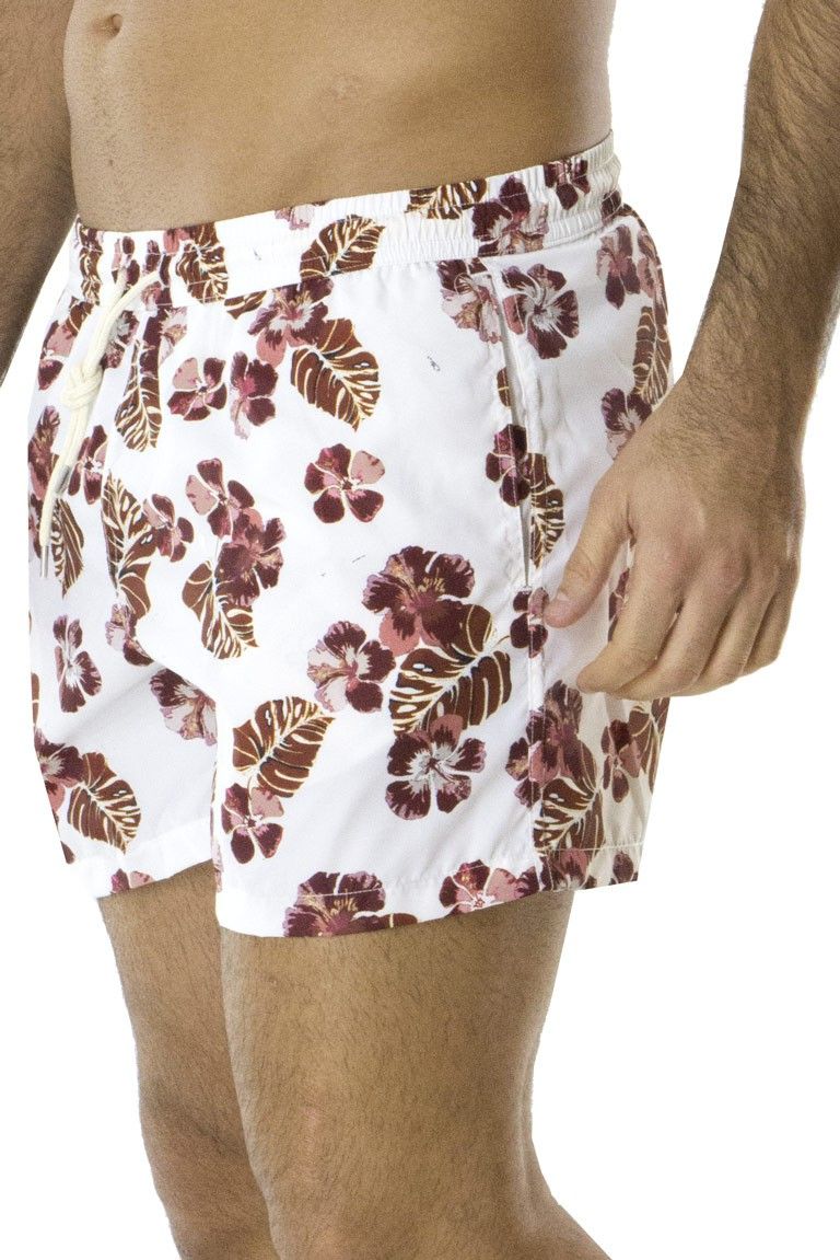 Costume da Mare Uomo pantaloncino  bianco a fantasia fiori bordeaux