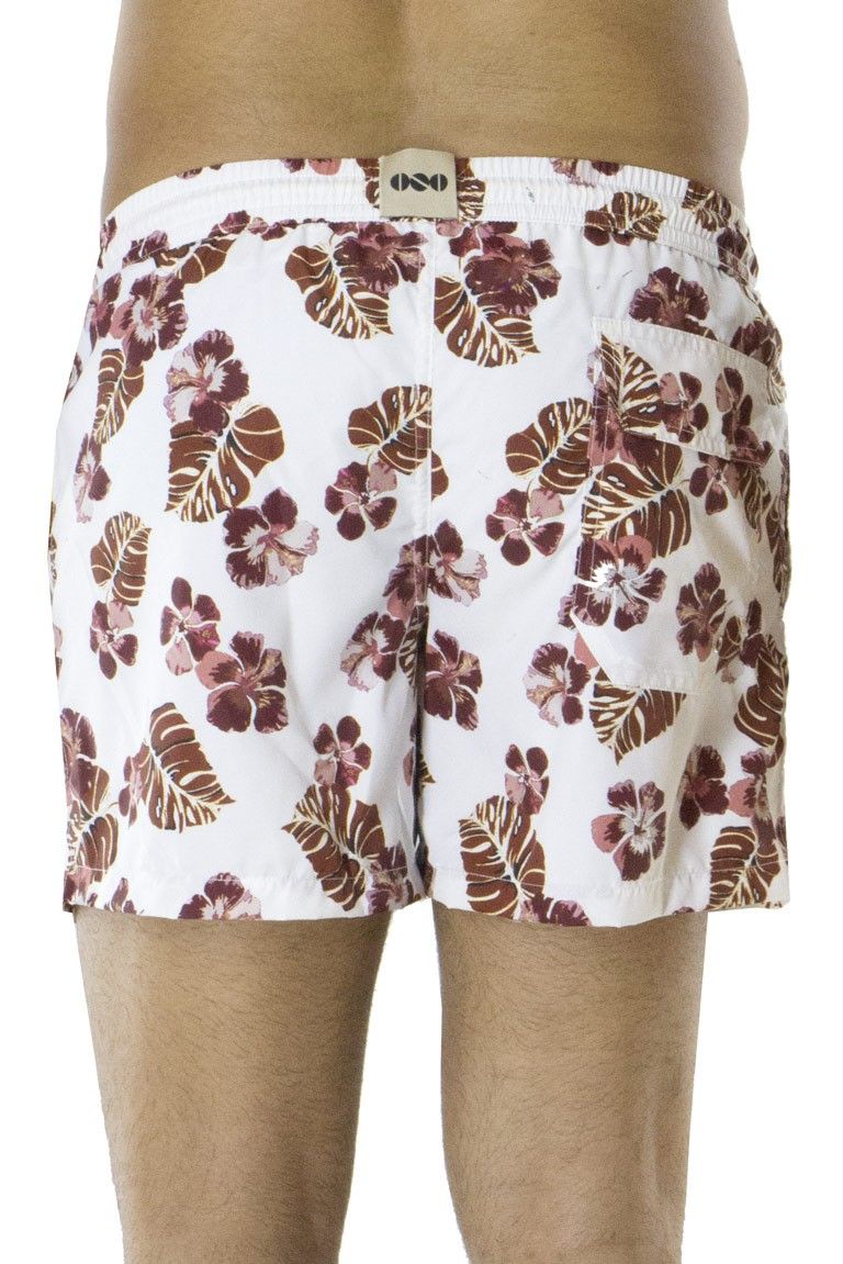 Costume da Mare Uomo pantaloncino  bianco a fantasia fiori bordeaux