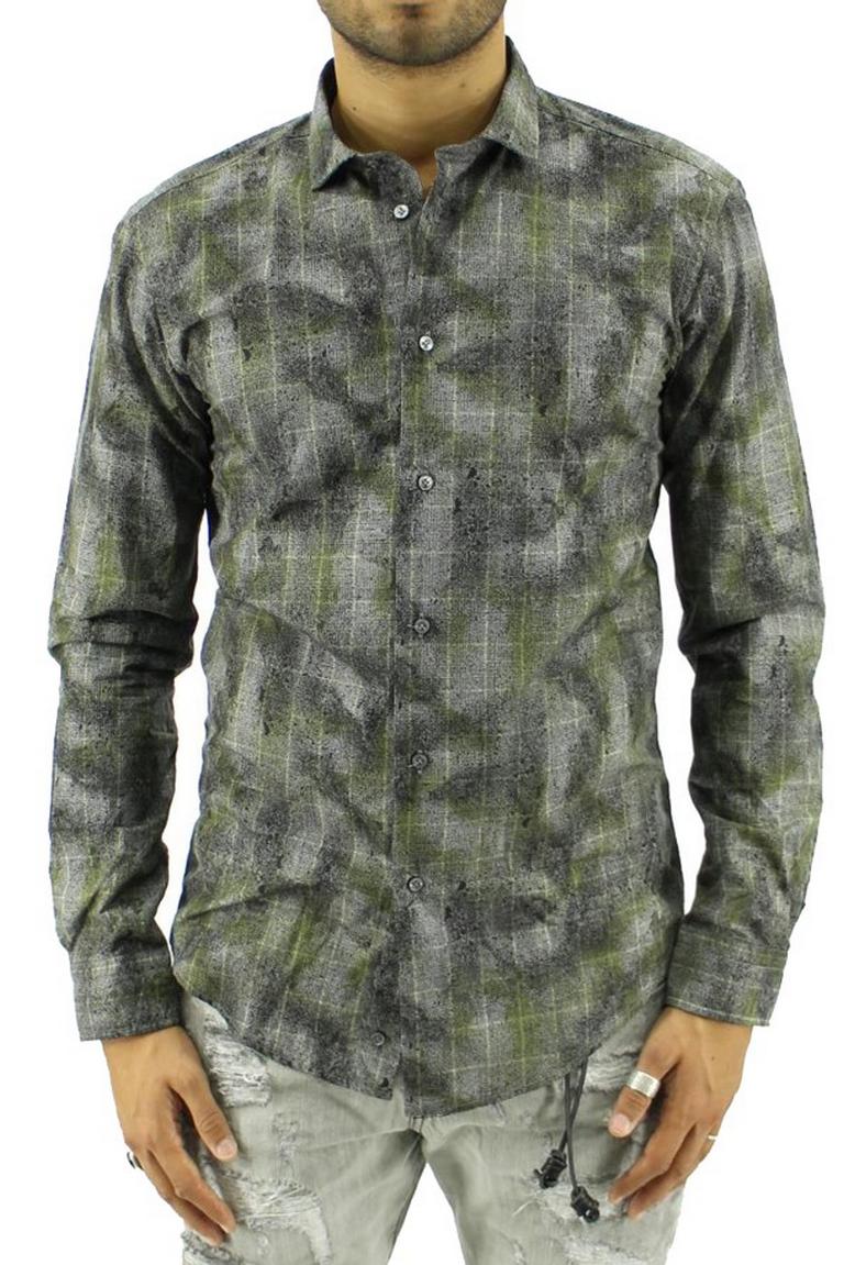Camicia uomo slim fantasia multicolor collo francese cotone fermo