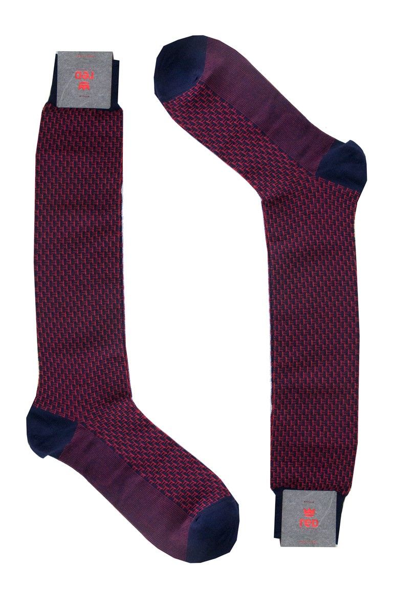 Calzini uomo lunghi invernali blu fantasia geometrica intrecciata