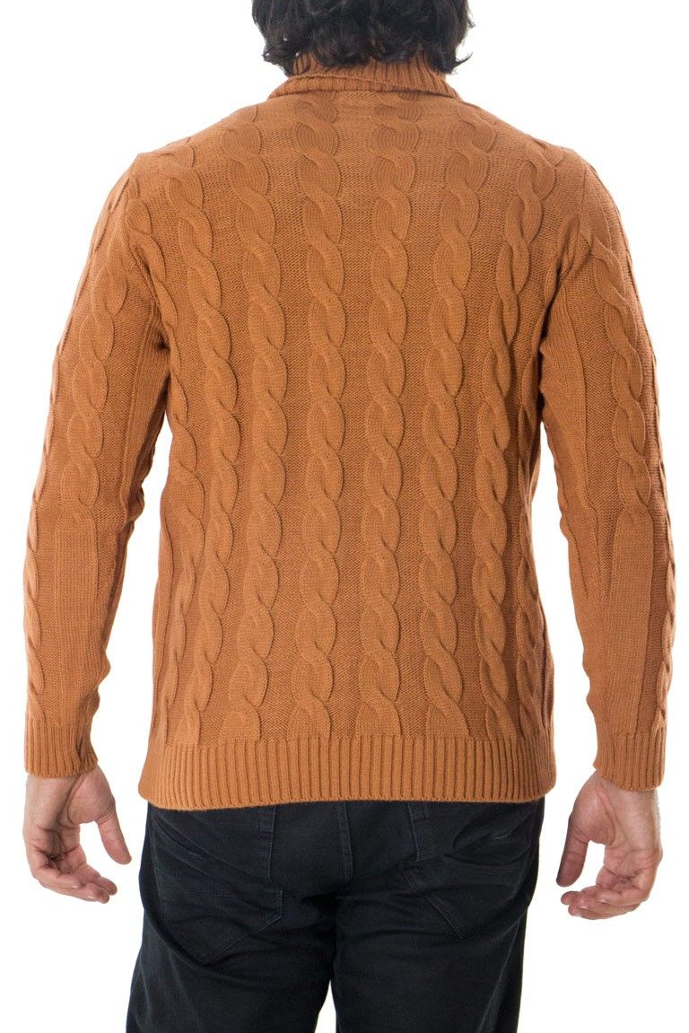Maglione uomo lana grossa con treccia larga collo alto slim fit elastica