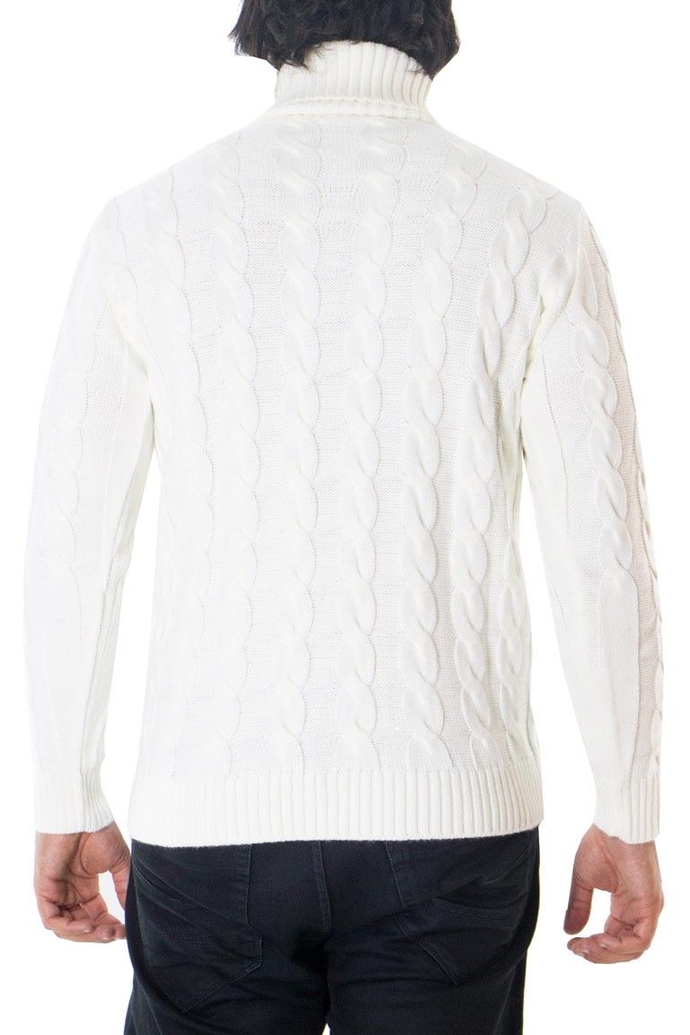 Maglione uomo lana grossa con treccia larga collo alto slim fit elastica