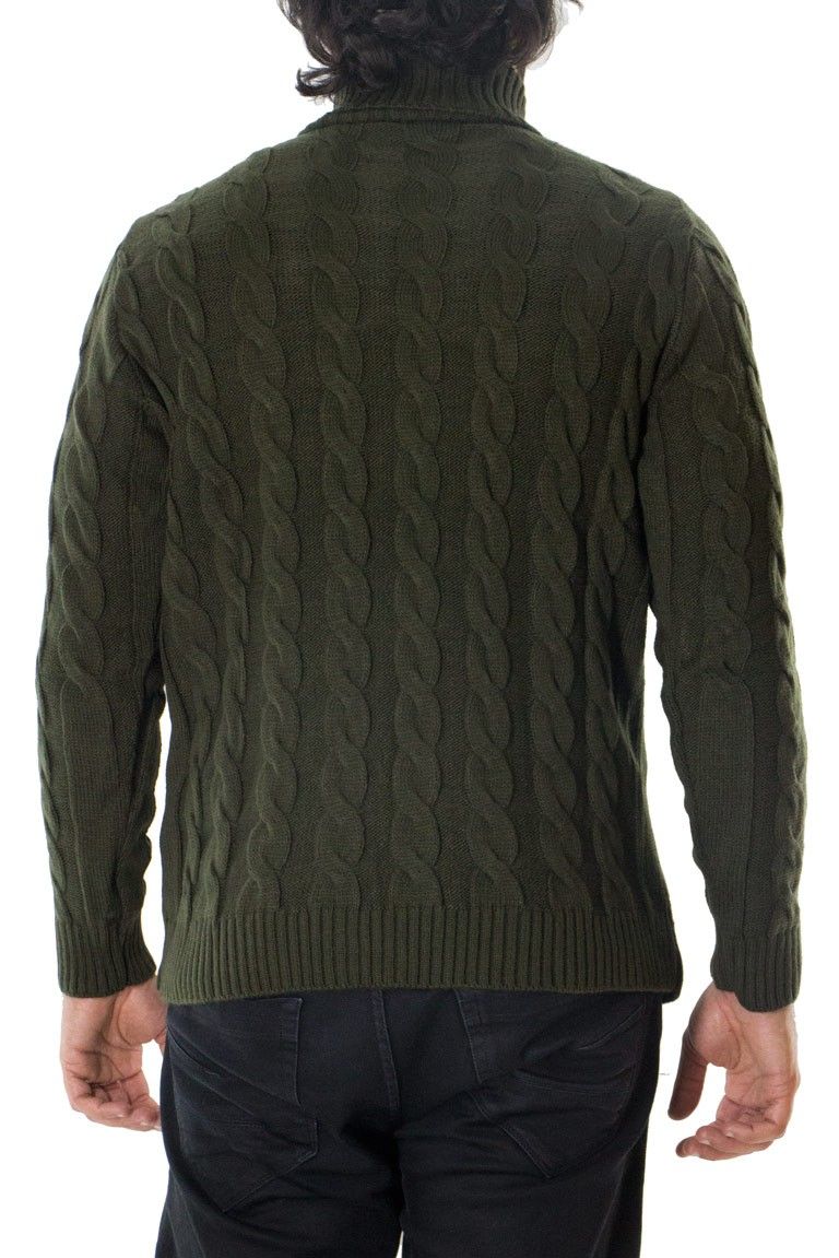 Maglione uomo lana grossa con treccia larga collo alto slim fit elastica
