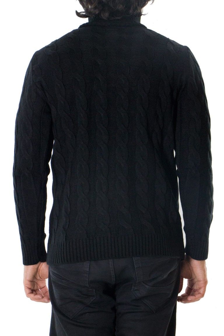 Maglione uomo lana grossa con treccia larga collo alto slim fit elastica