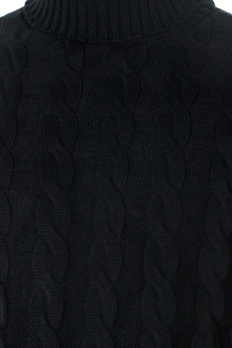 Maglione uomo lana grossa con treccia larga collo alto slim fit elastica