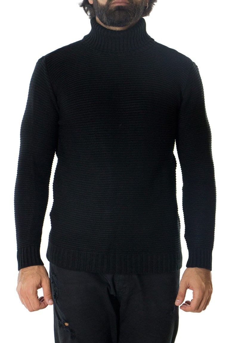 Maglione uomo lana grossa intrecciata stretta collo alto slim  elastica
